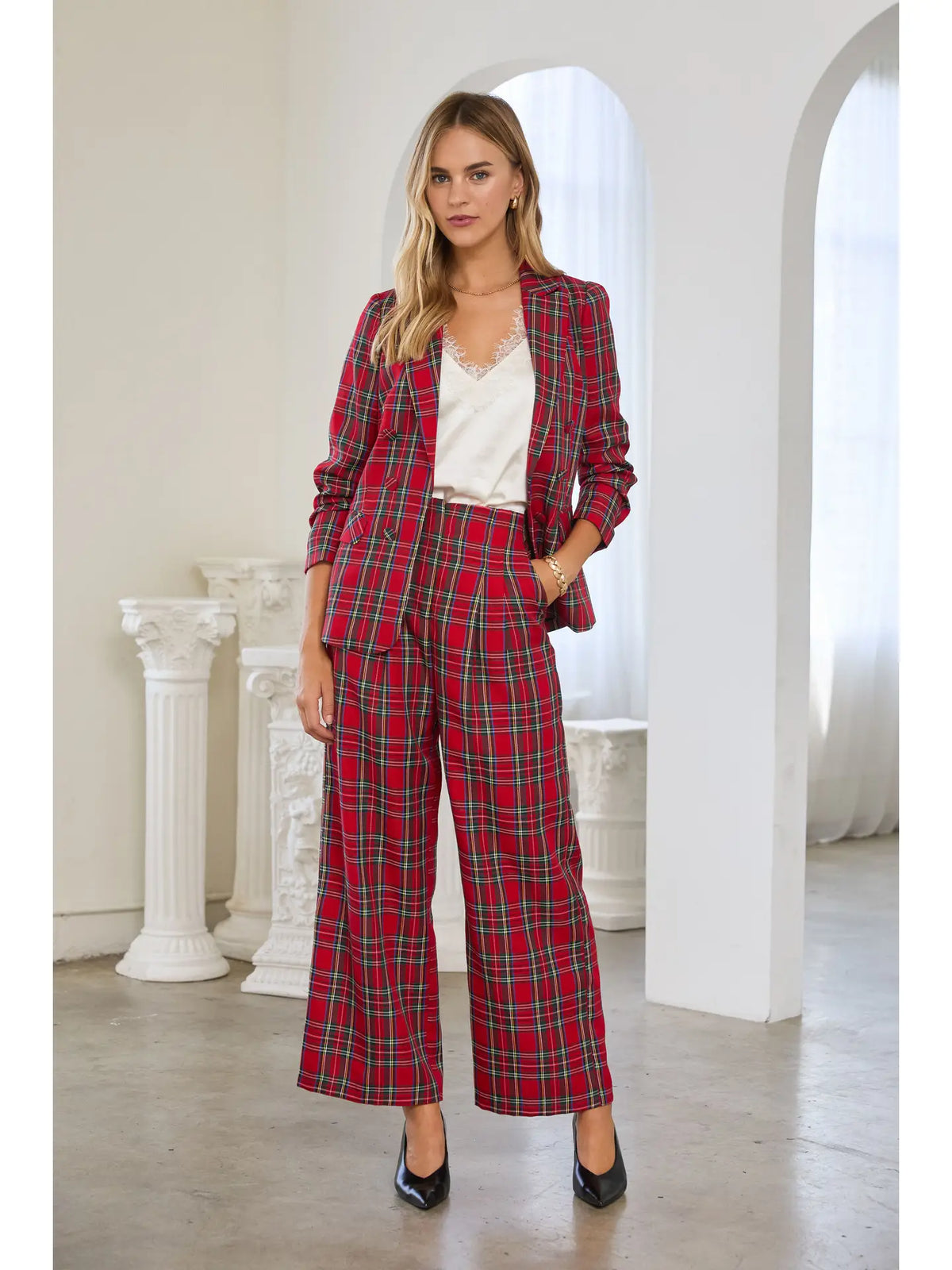 Check Yourself Plaid Double Breasted Blazer