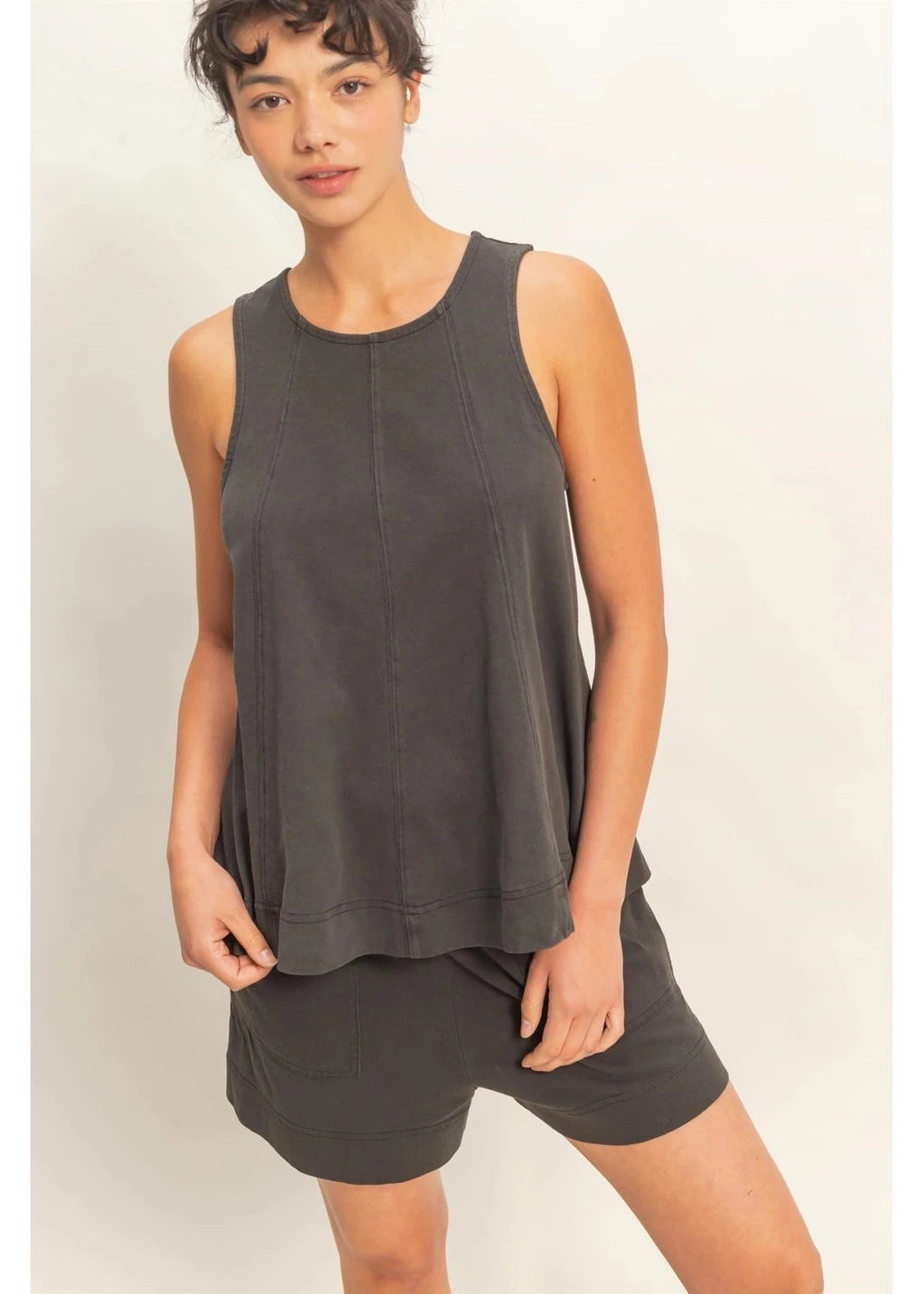 Sleeveless Round Neck Top & Shorts Set