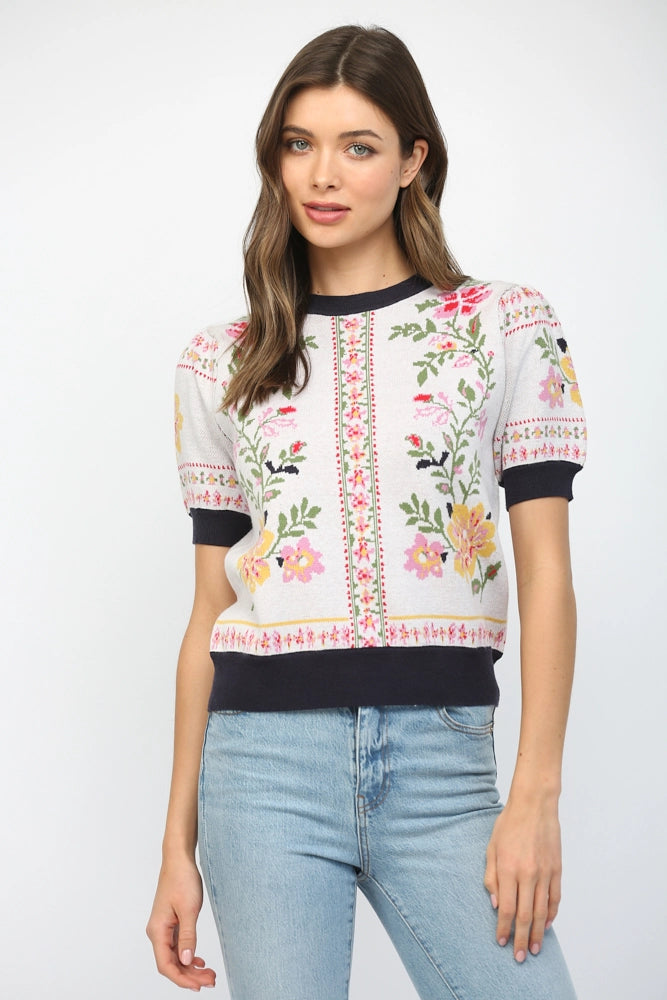 Ribbed Floral Sweater