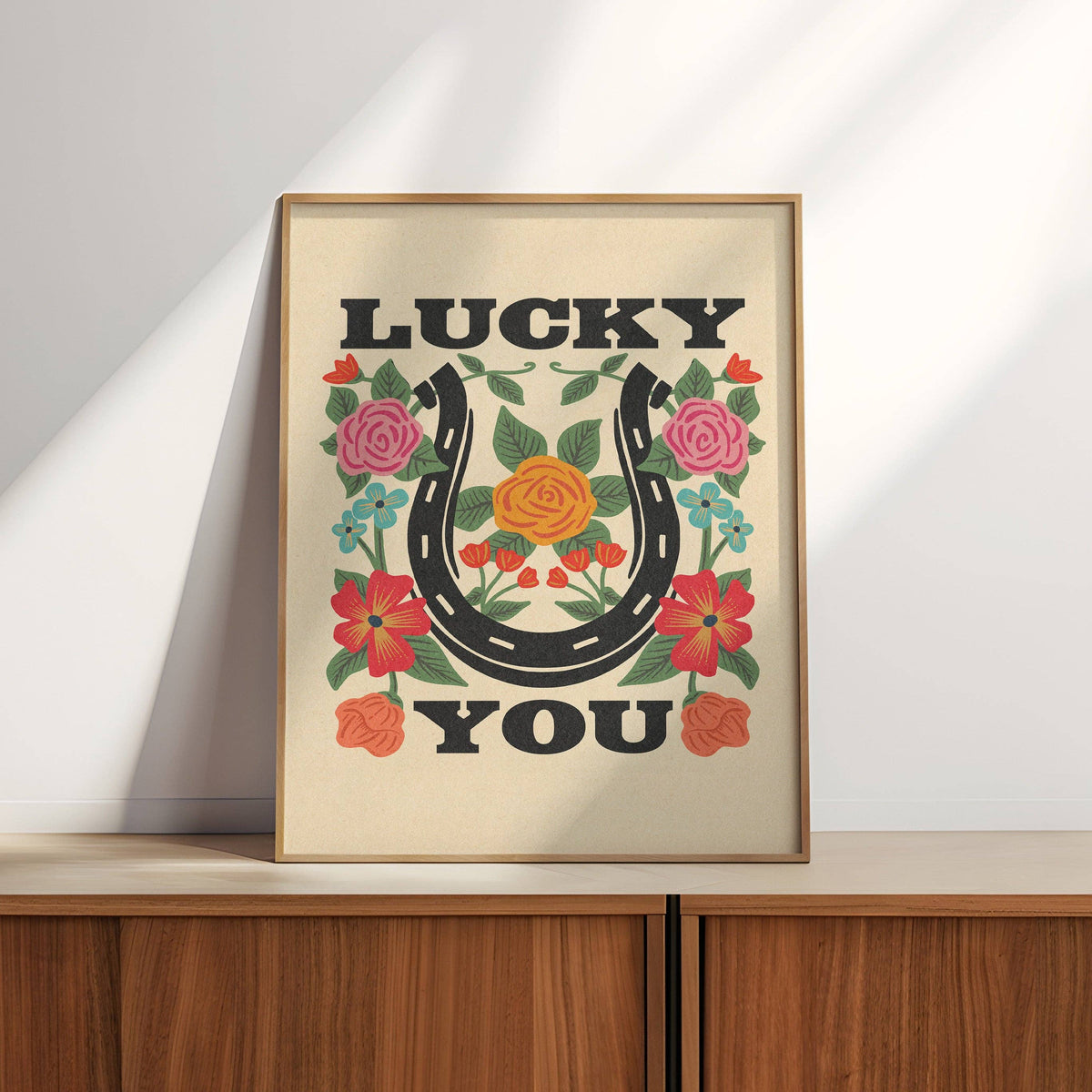 Lucky You Floral Horseshoe Art Print (FLAT)