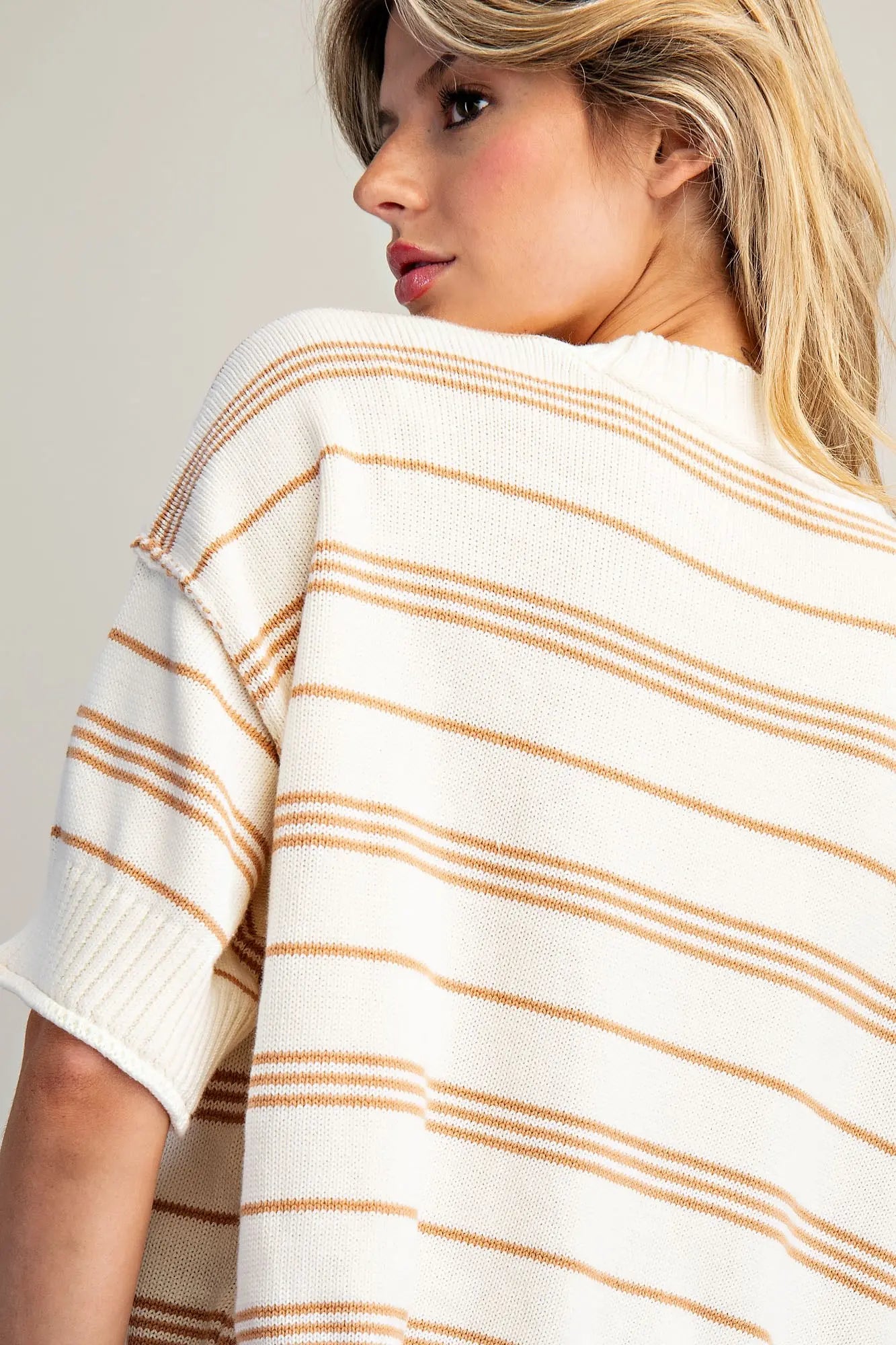 Striped Short Sleeve Ribbed Sweater