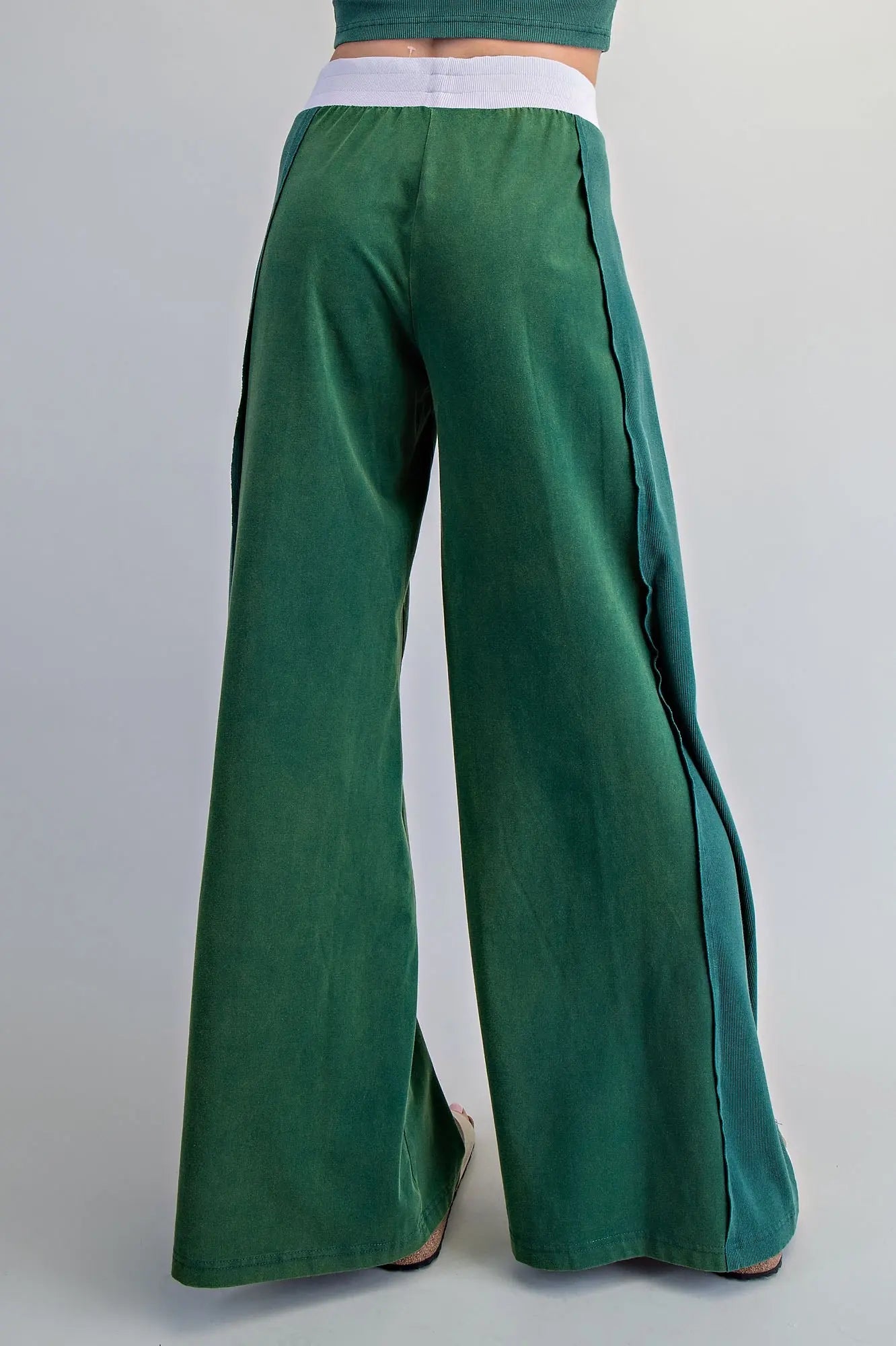 Contrast Waist Wide Leg Pants
