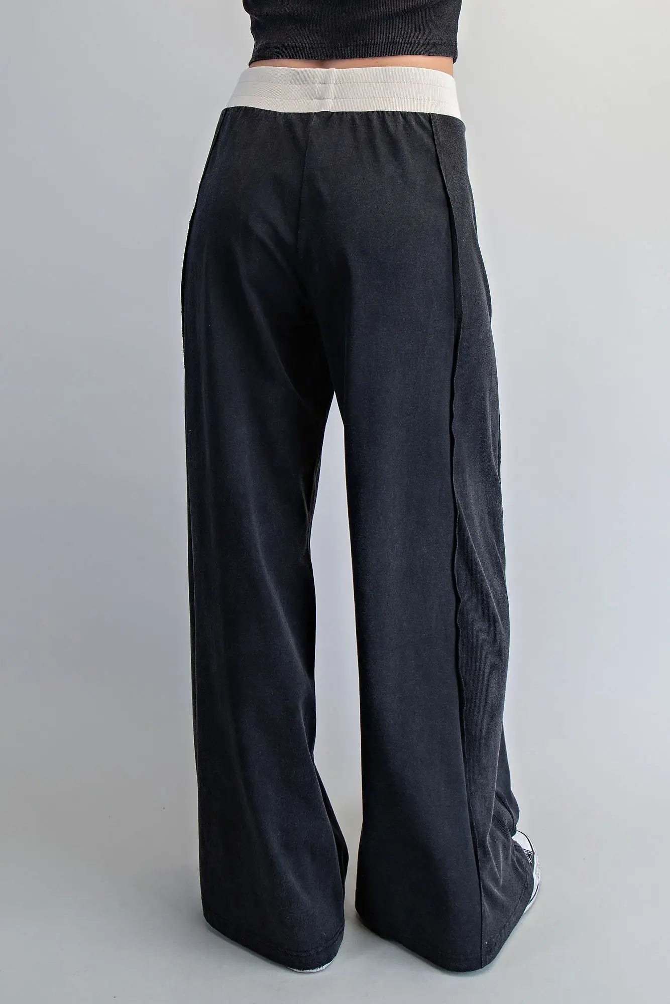 Contrast Waist Wide Leg Pants
