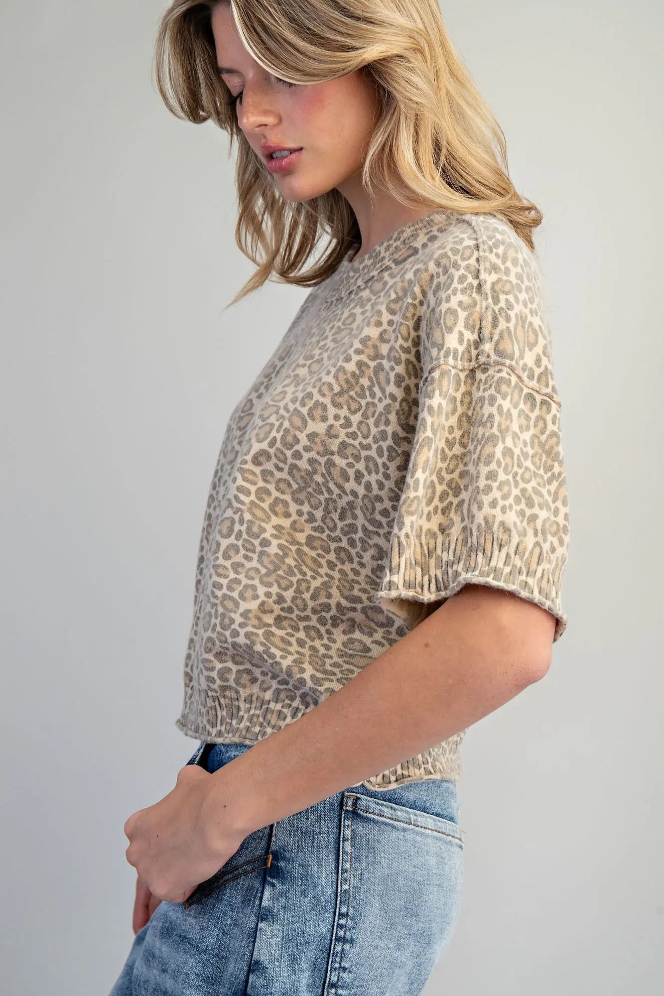 Cropped Leopard Print Knit Top