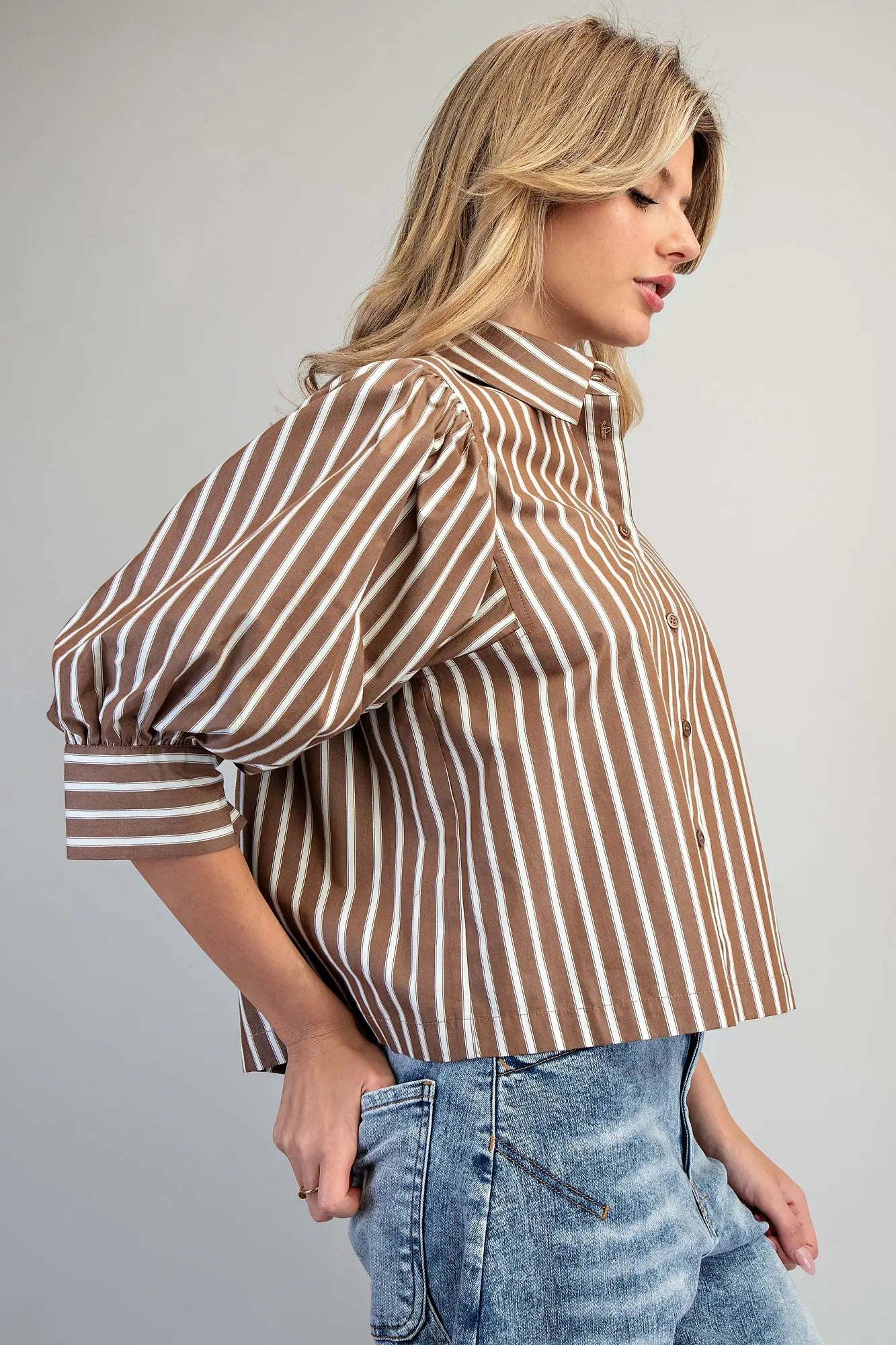 Striped Button Down Cropped Shirt