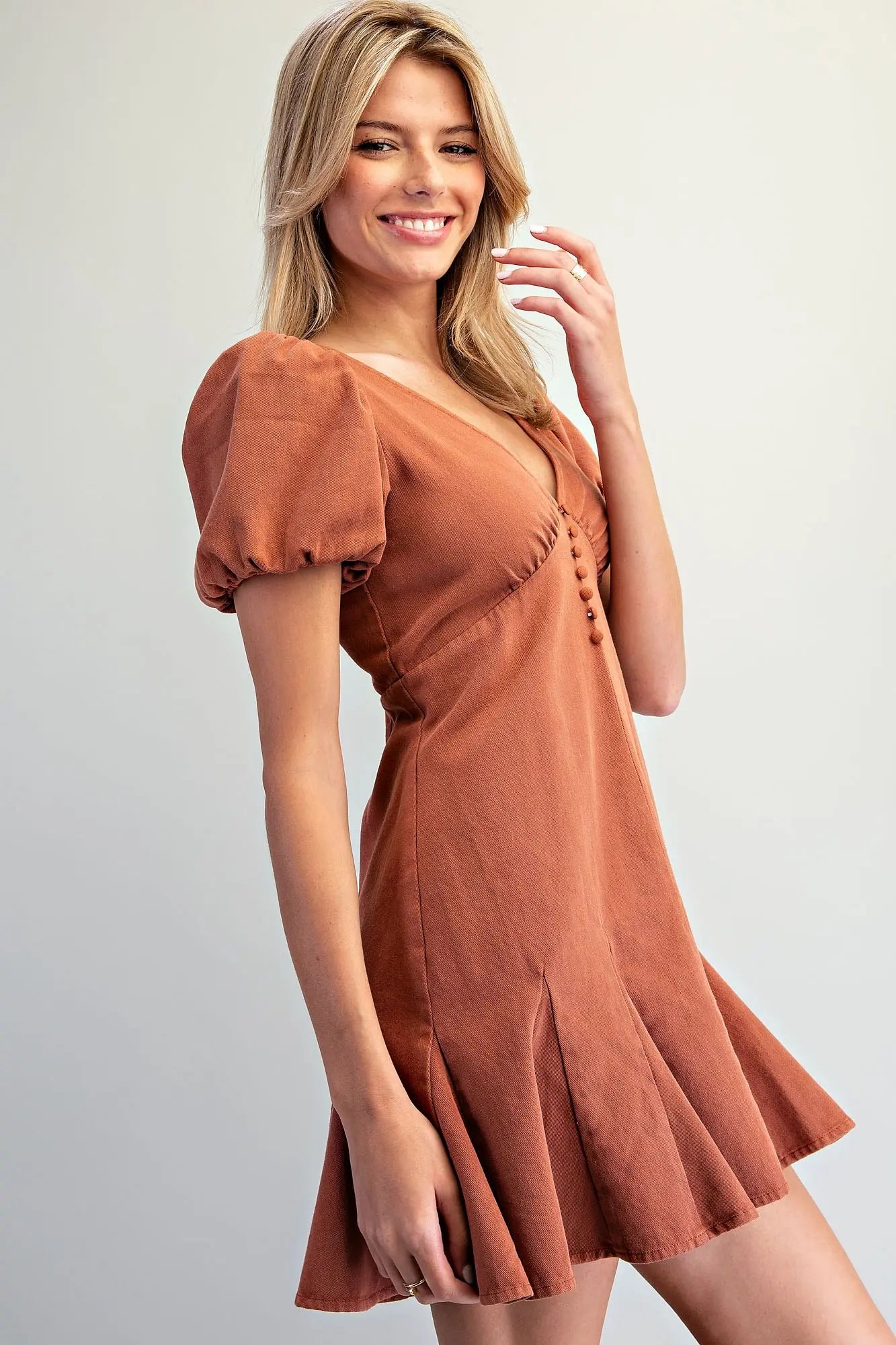 Mineral Wash Button Front Mini Dress