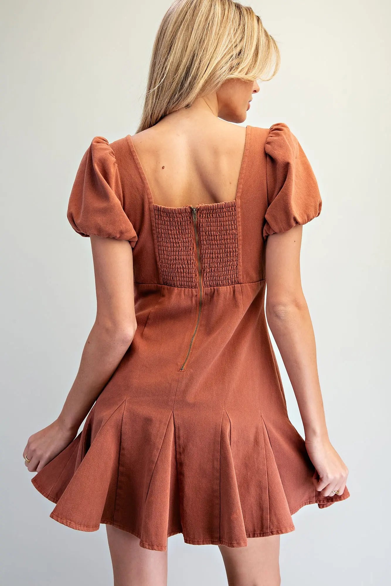 Mineral Wash Button Front Mini Dress