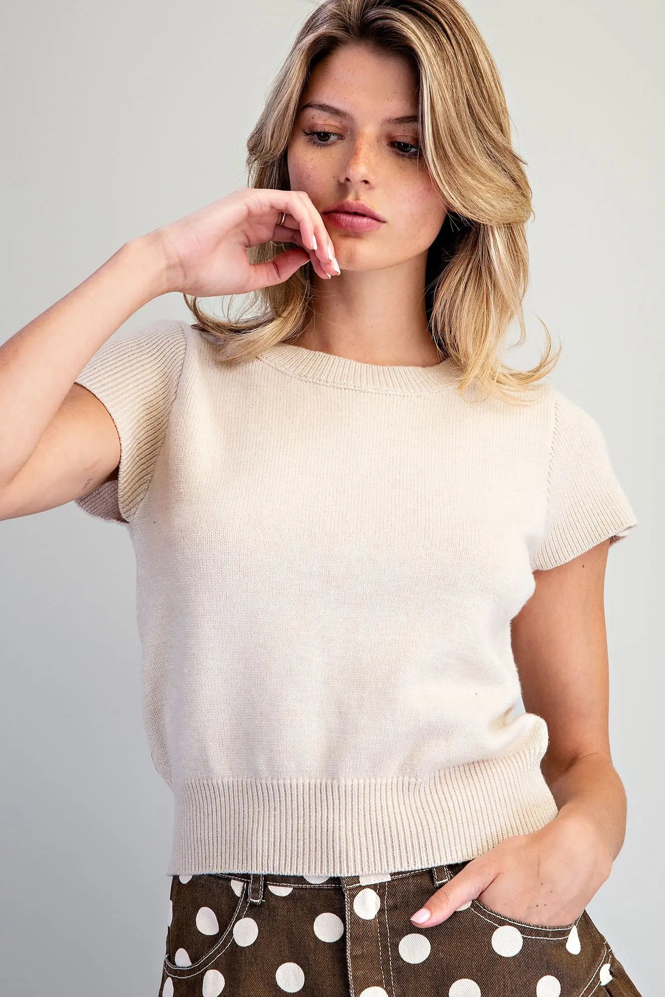 Solid Short Sleeve Knit Top