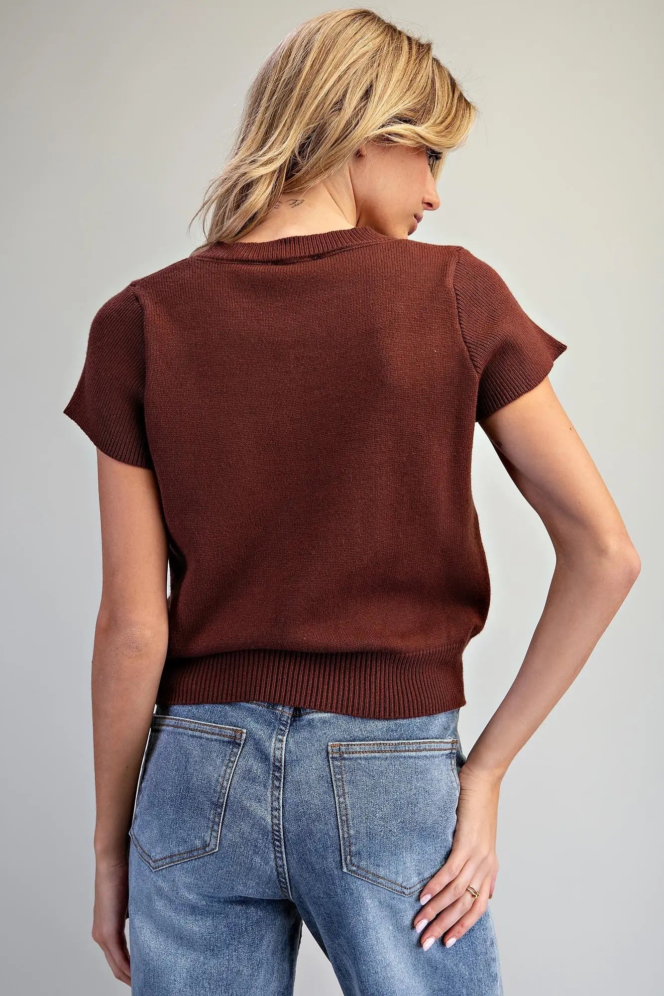 Solid Short Sleeve Knit Top