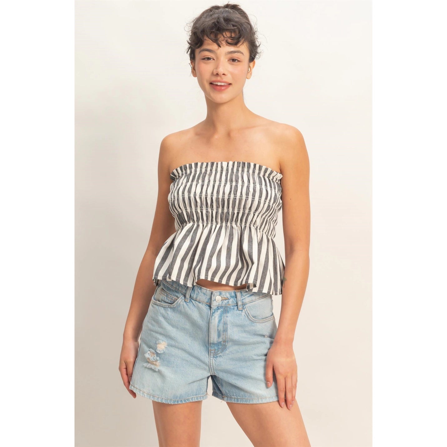 Striped Strapless Smocked Bandeau