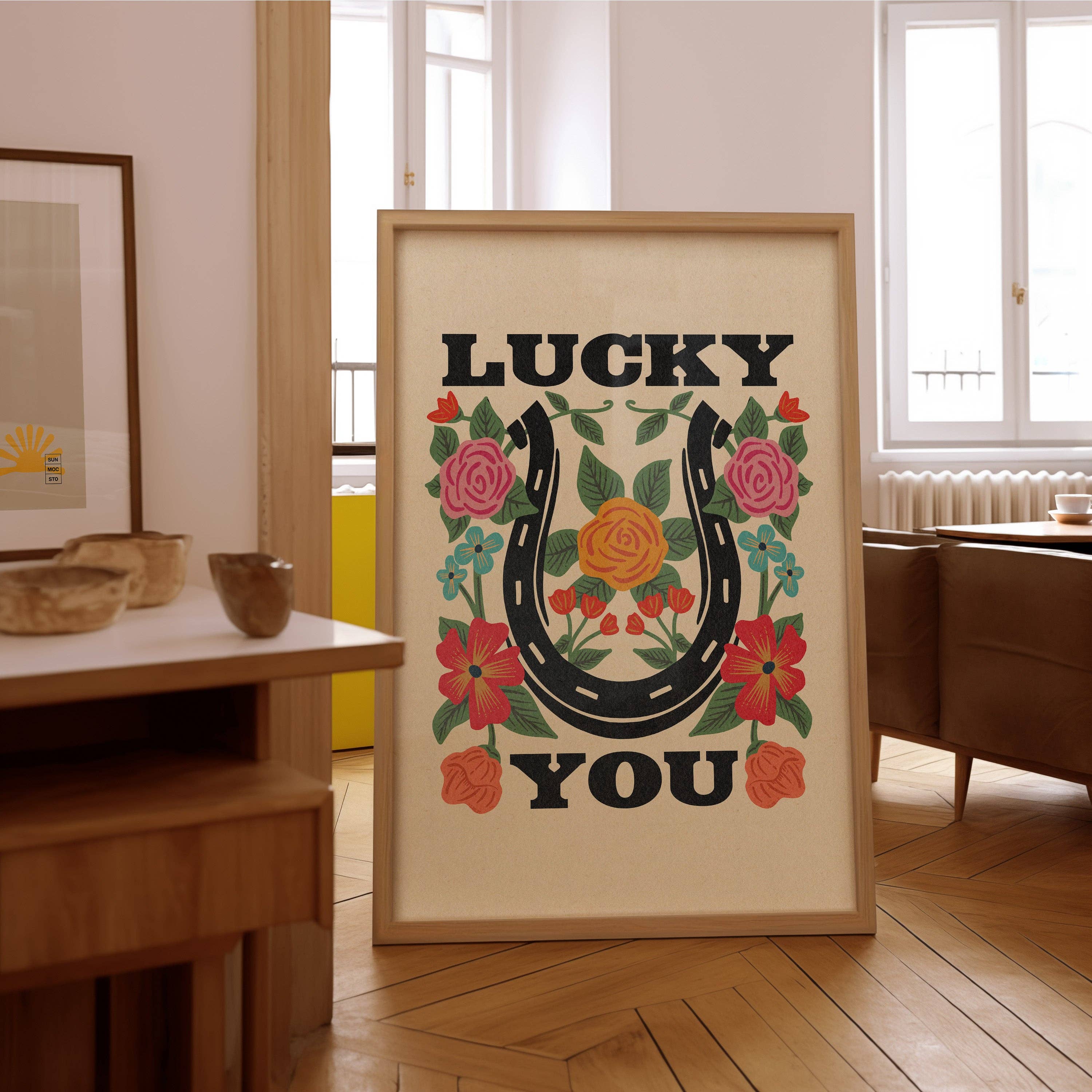 Lucky You Floral Horseshoe Art Print (FLAT)