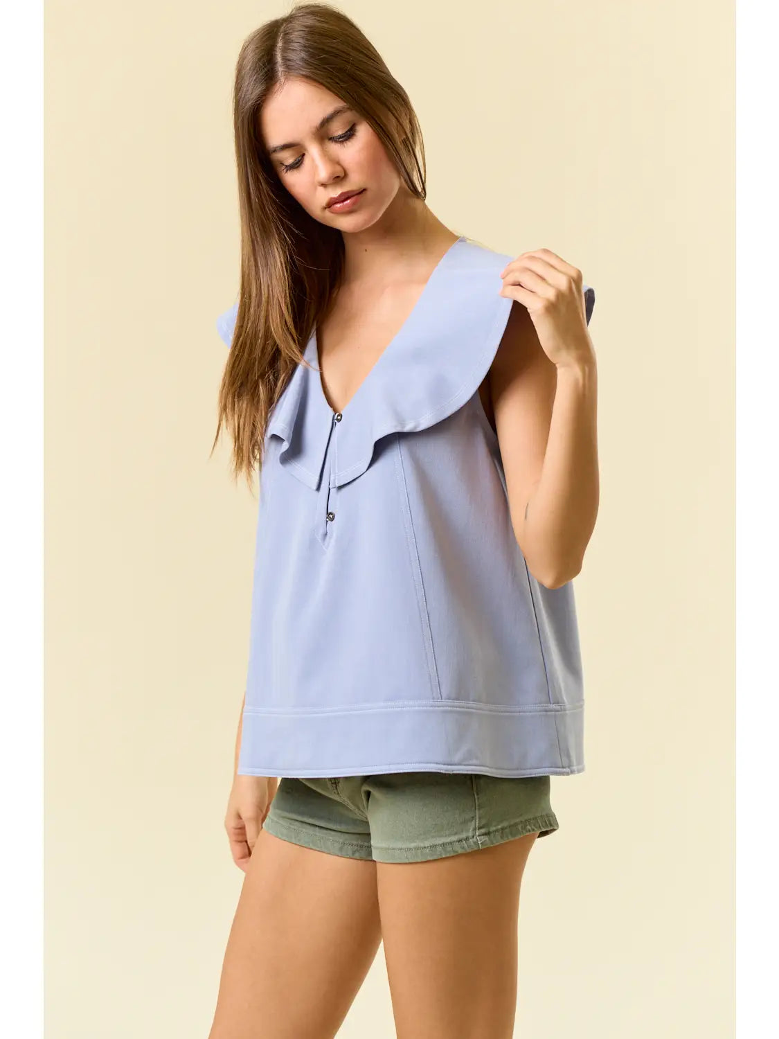Ruffle-Neck Swing Blouse