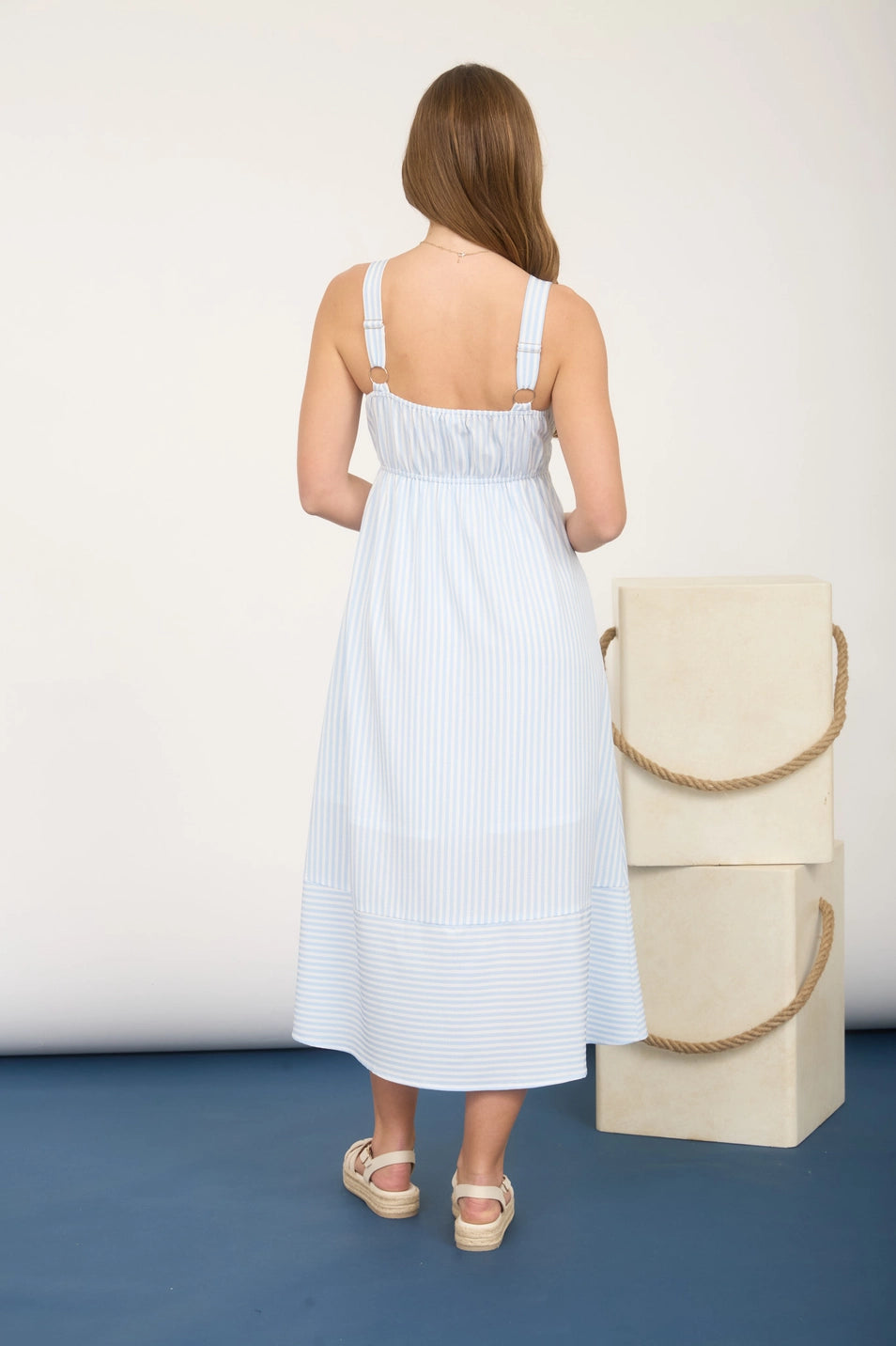 Stripe Sweetheart Button Down Midi Dress