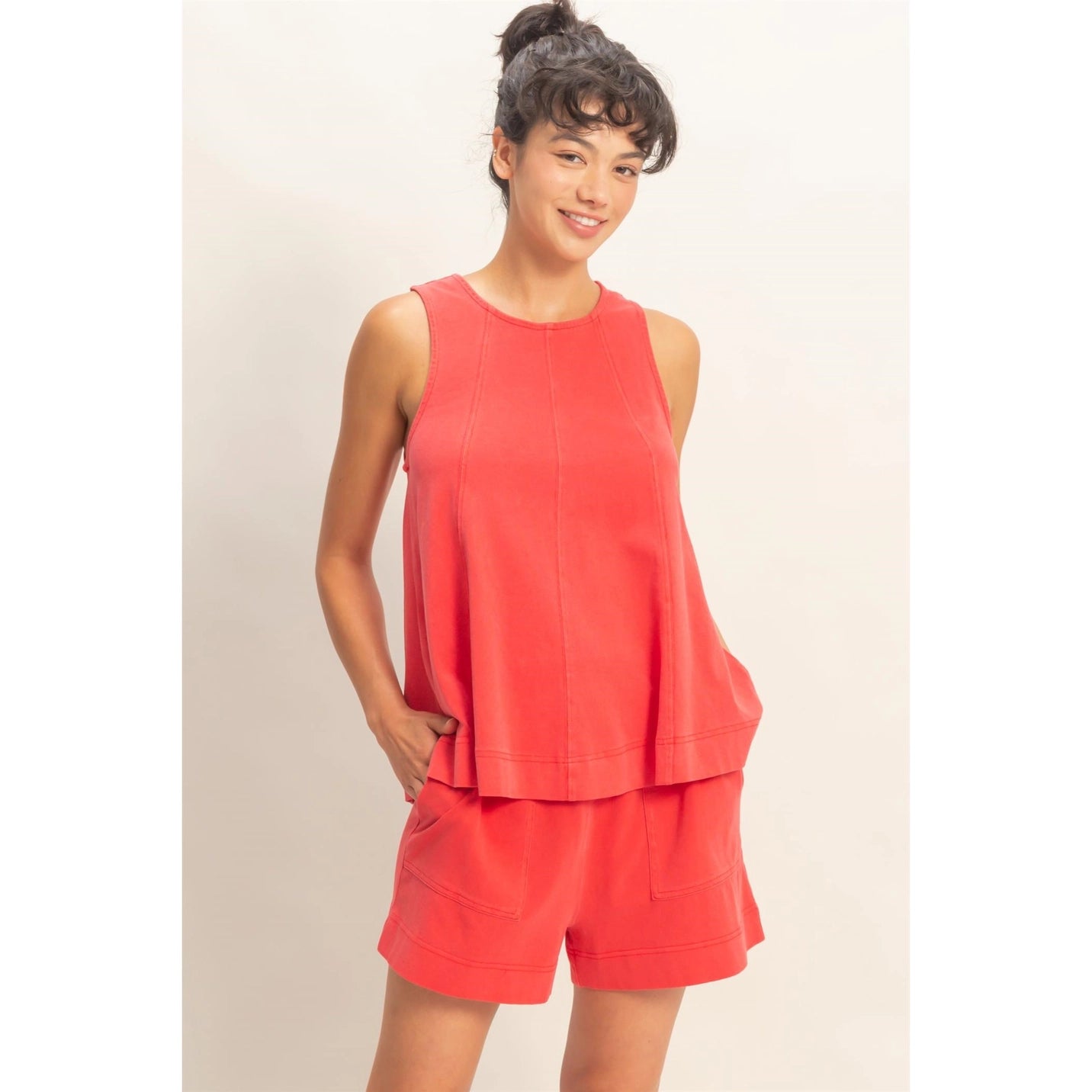 Sleeveless Round Neck Top & Shorts Set