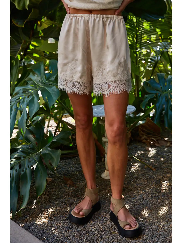 Satin Shorts with Lace Detail