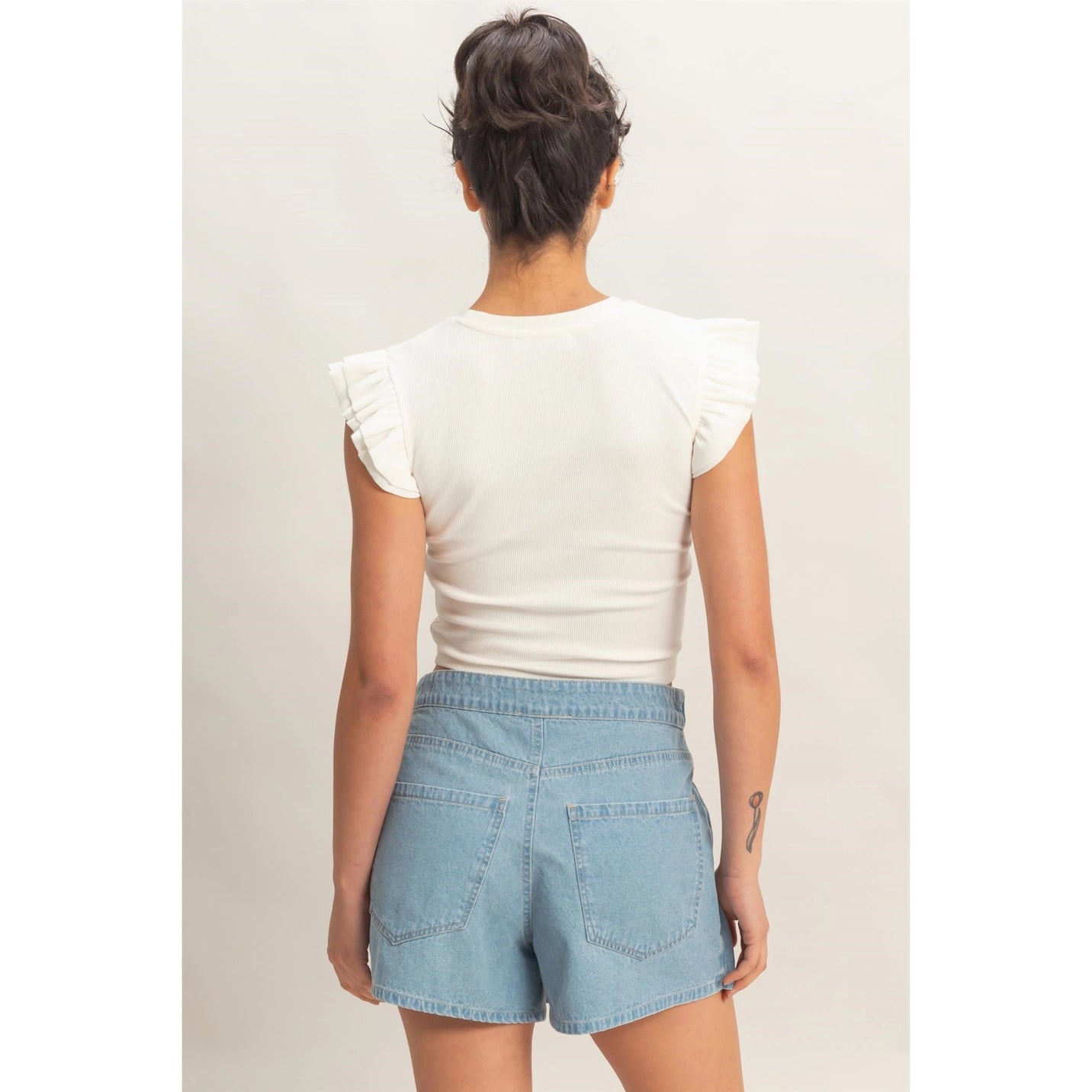 Flutter Sleeve Ribbed Crop