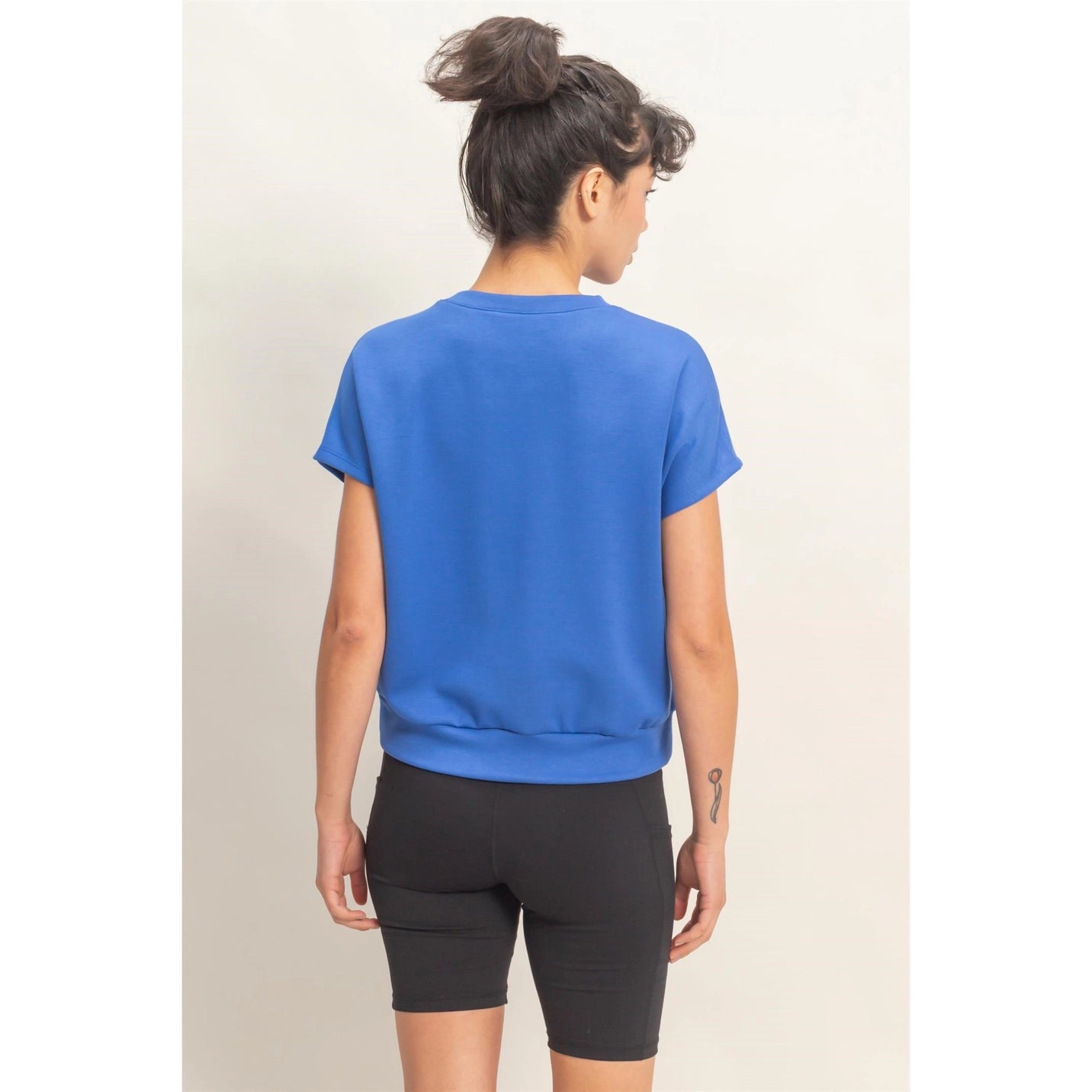 Crew Neck Short Dolman Sleeve Top