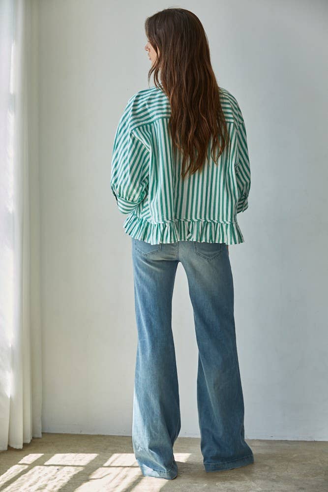 Woven Striped Button Down Peplum