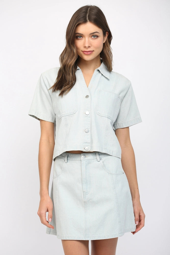 Collared Button Front Denim Jacket