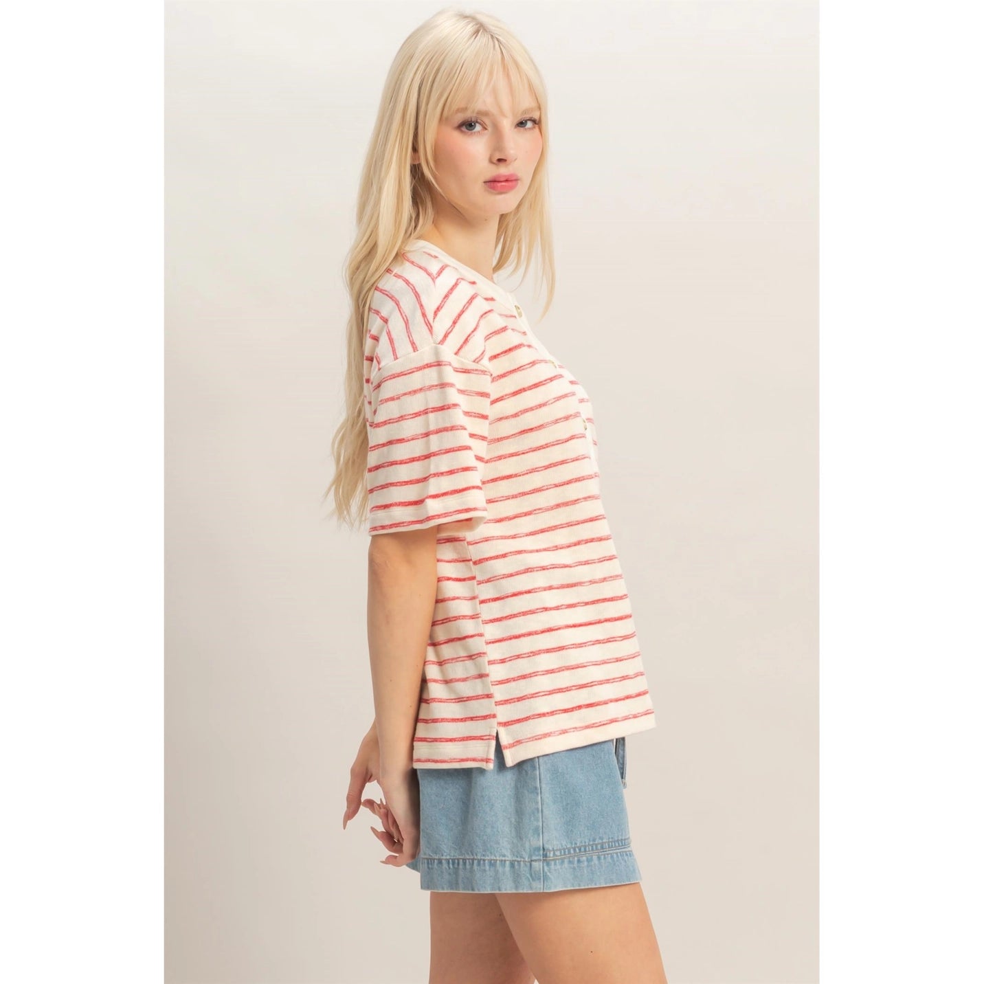 Striped Short Sleeve Henley
