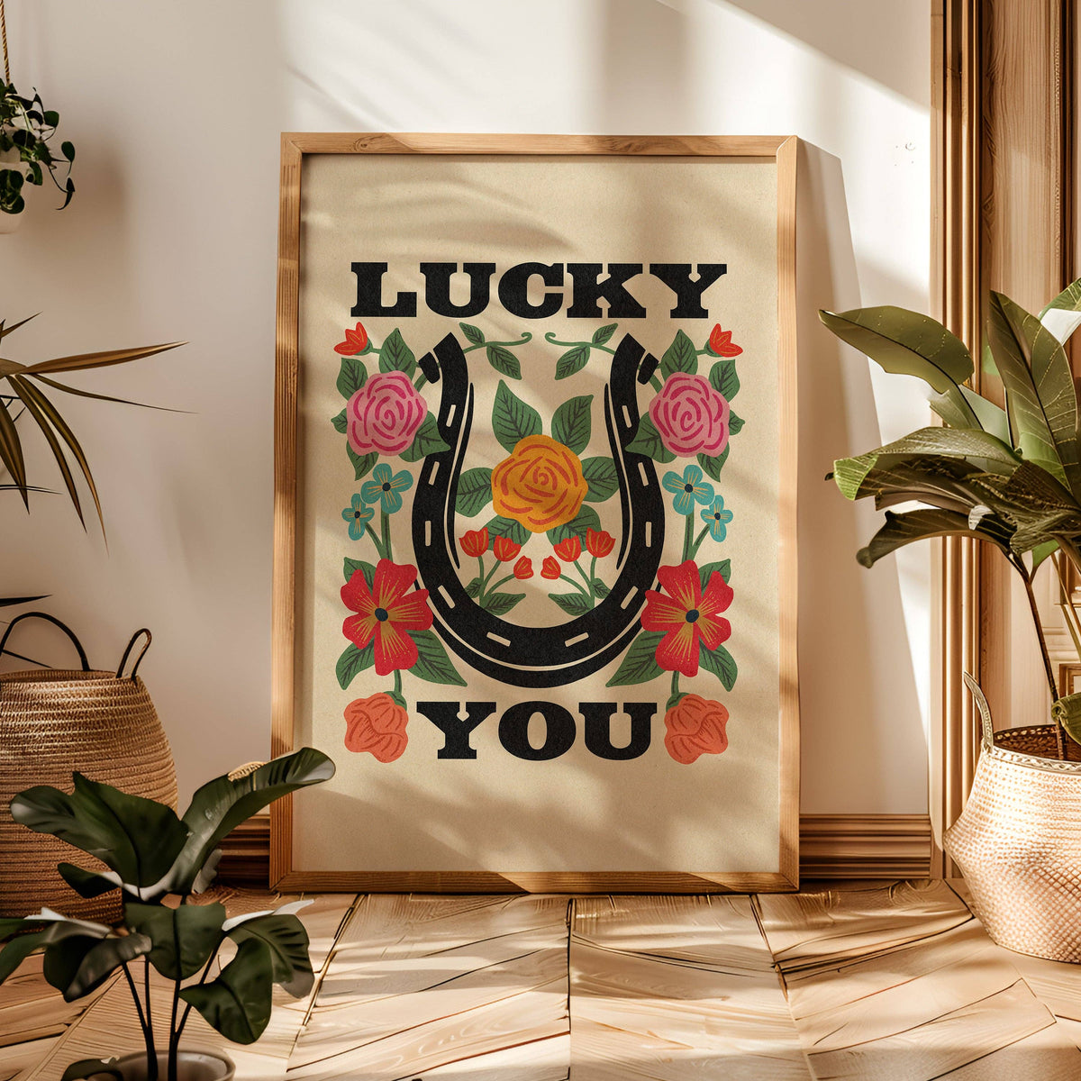 Lucky You Floral Horseshoe Art Print (FLAT)