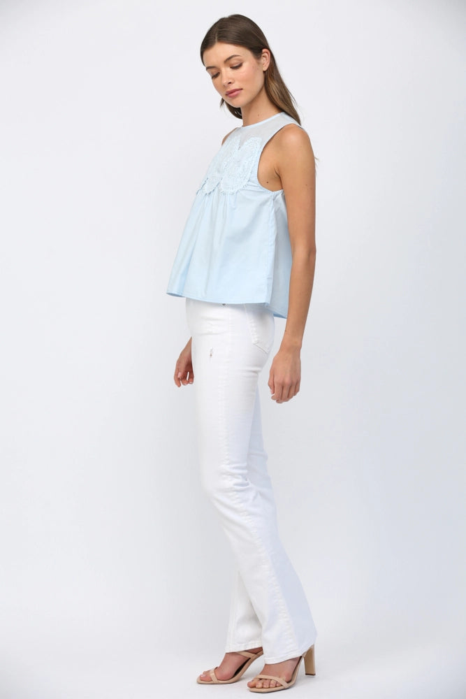 Mesh Yoke Sleeveless Top