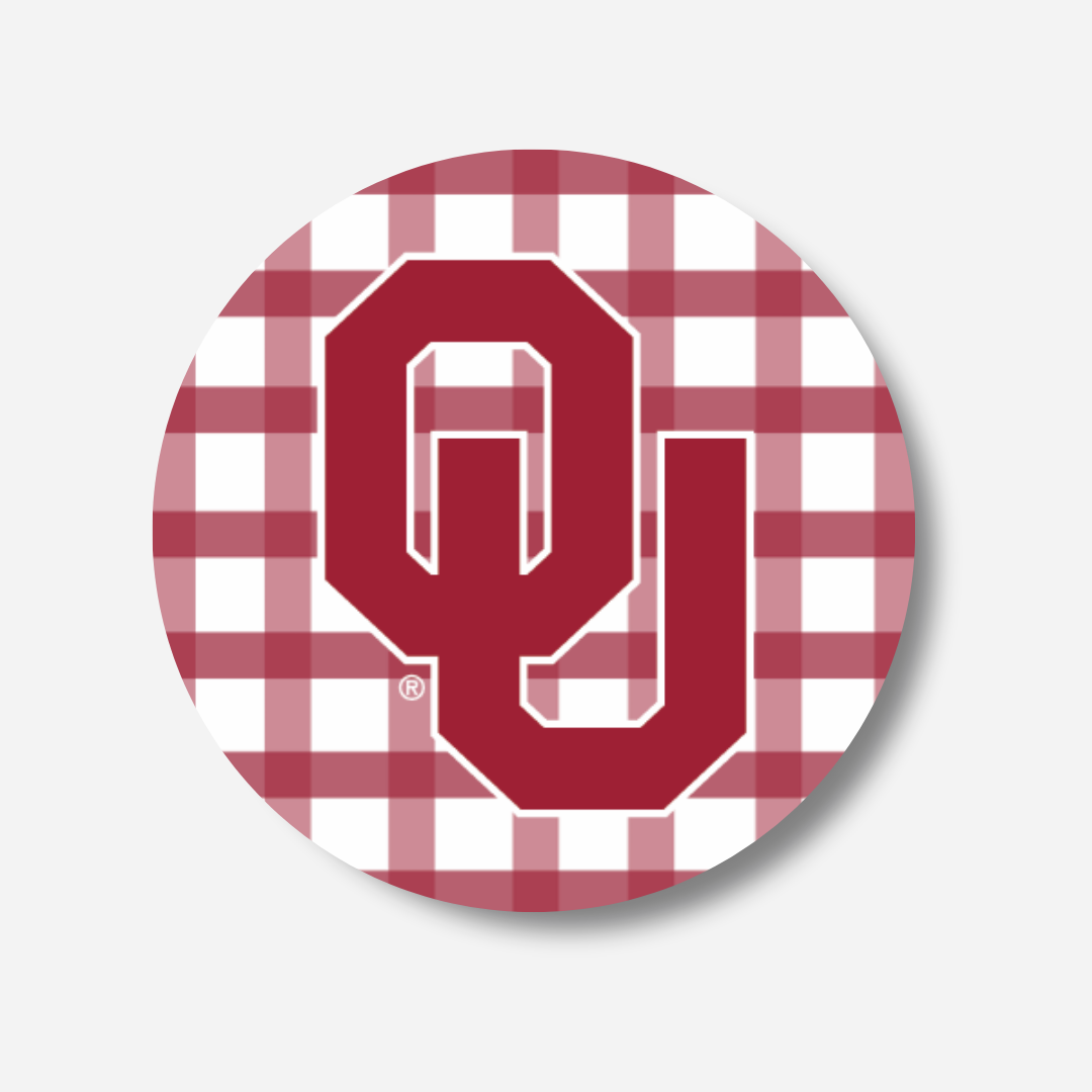 University of Oklahoma Crimson Gingham Button