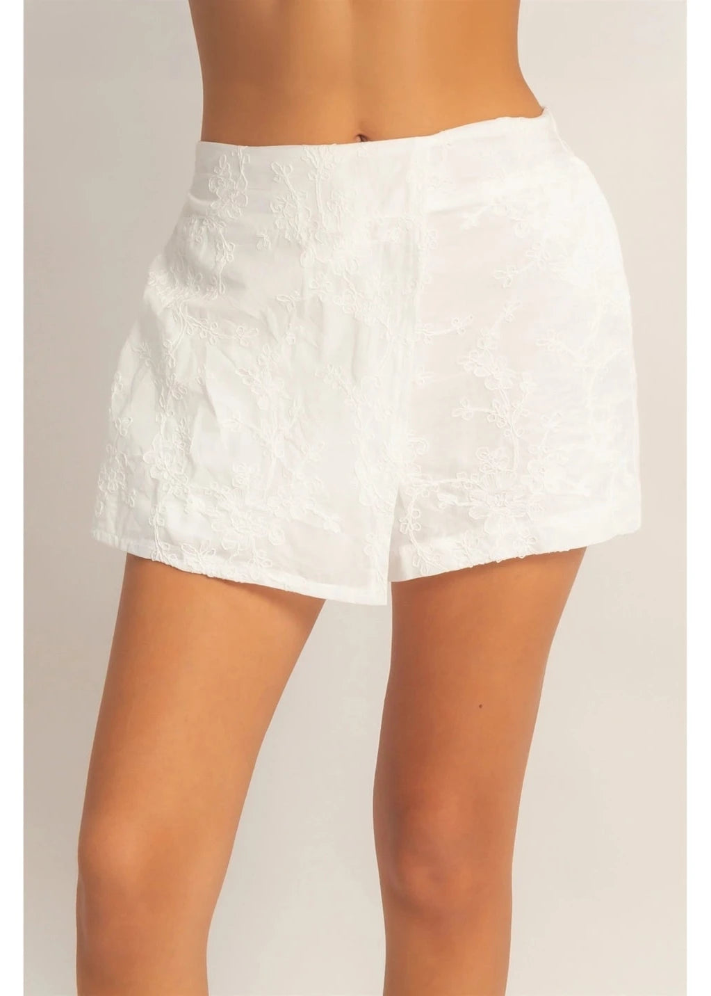 Floral Embroidered Wrap Skort