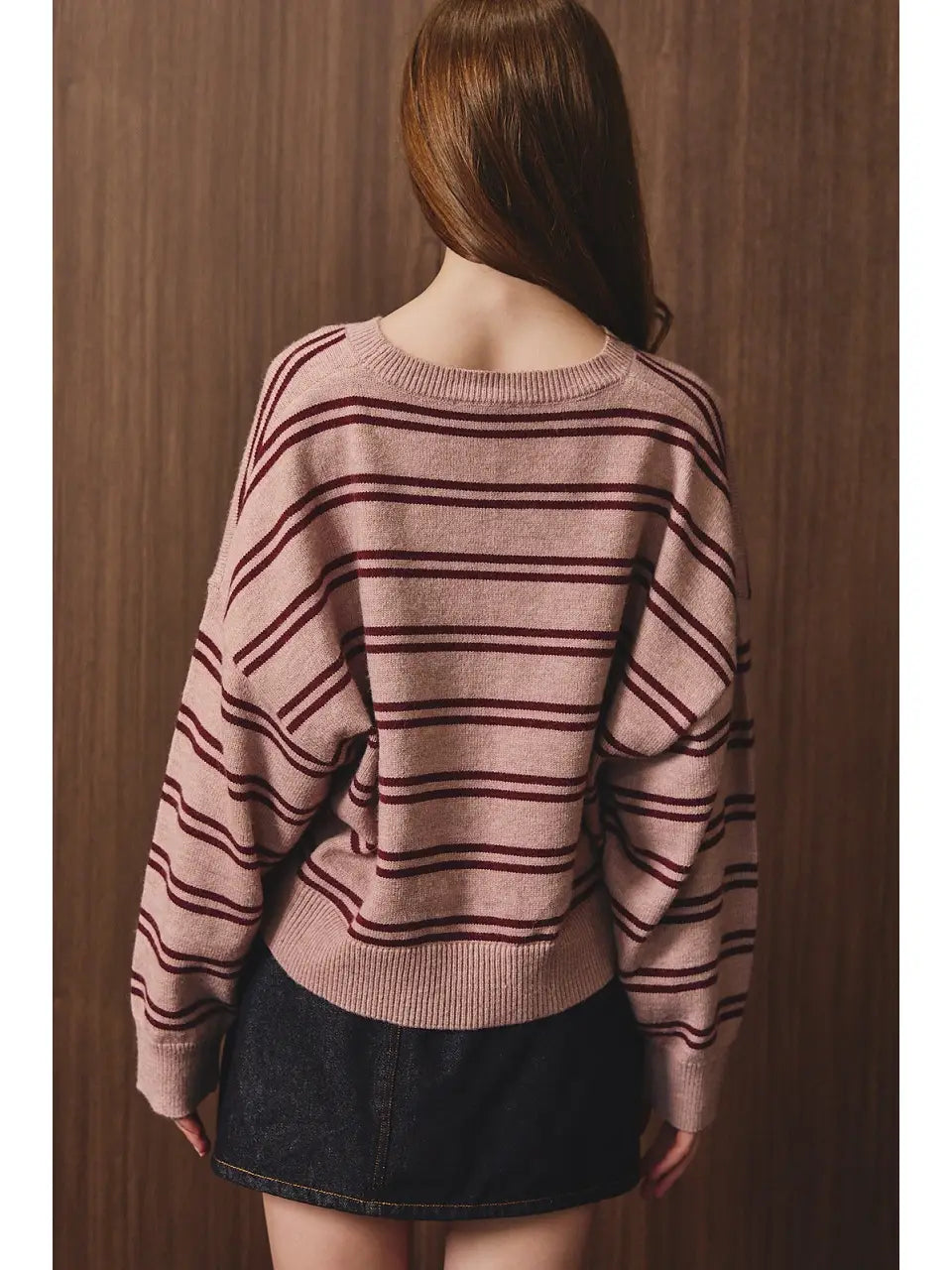 Round Neck Stripe Knit Sweater