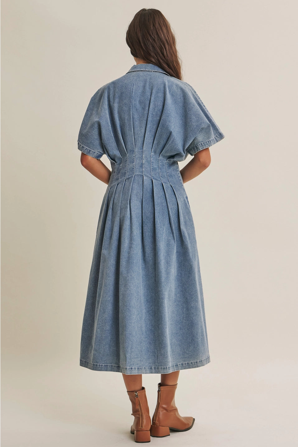 Stretchy Button Down Denim Midi Dress