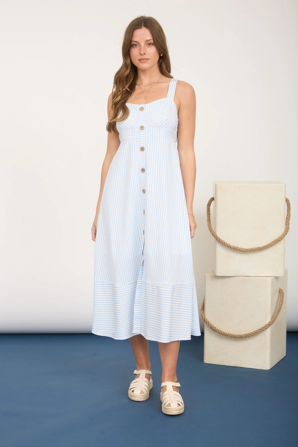 Stripe Sweetheart Button Down Midi Dress