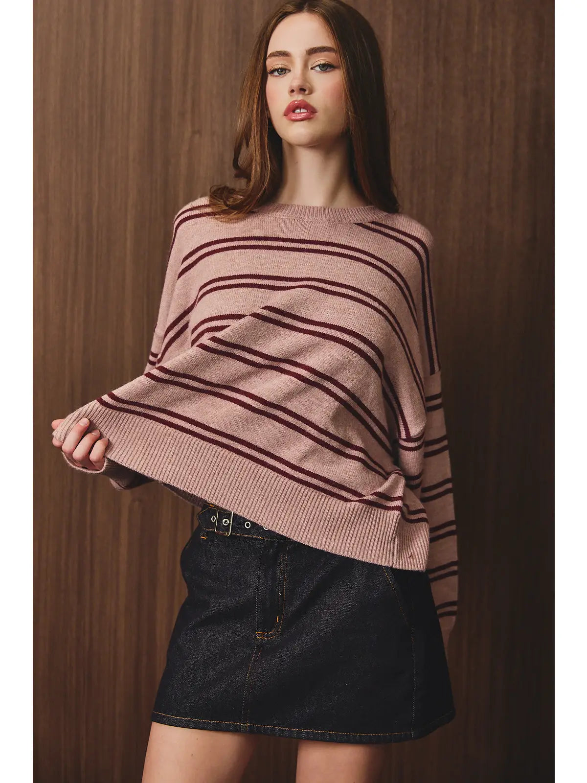 Round Neck Stripe Knit Sweater