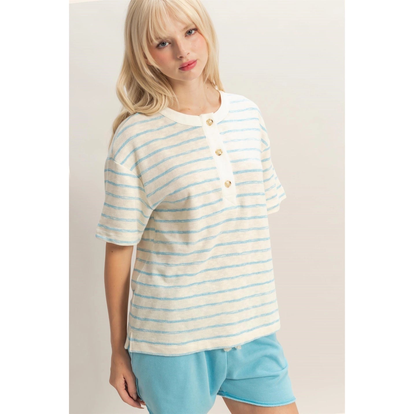 Striped Short Sleeve Henley