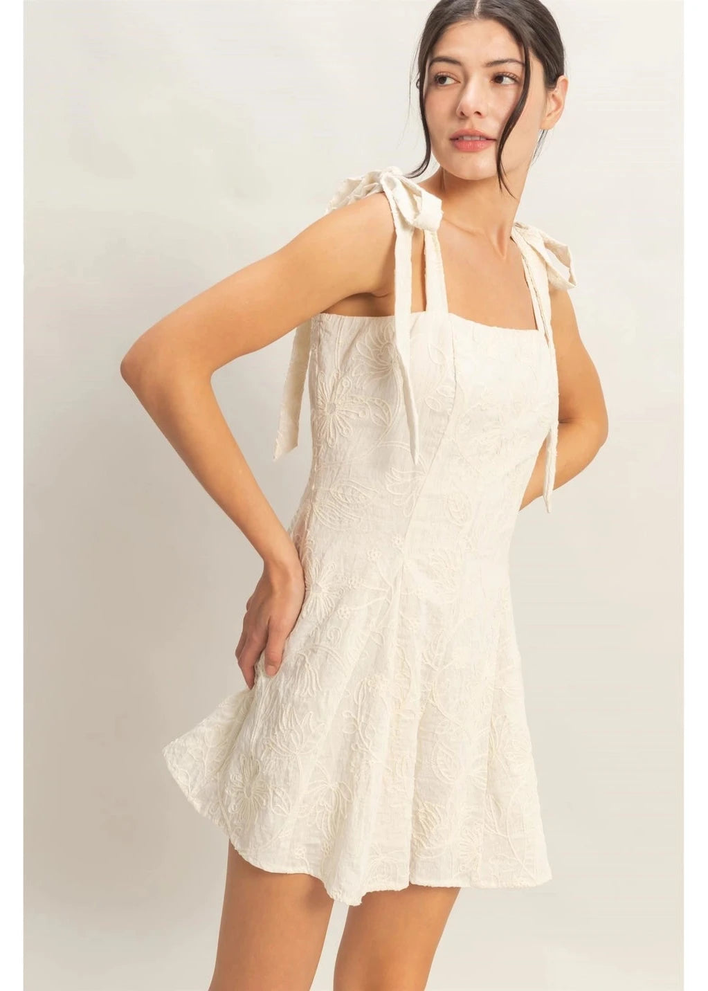 Floral Embroidery Tie-Strap Romper