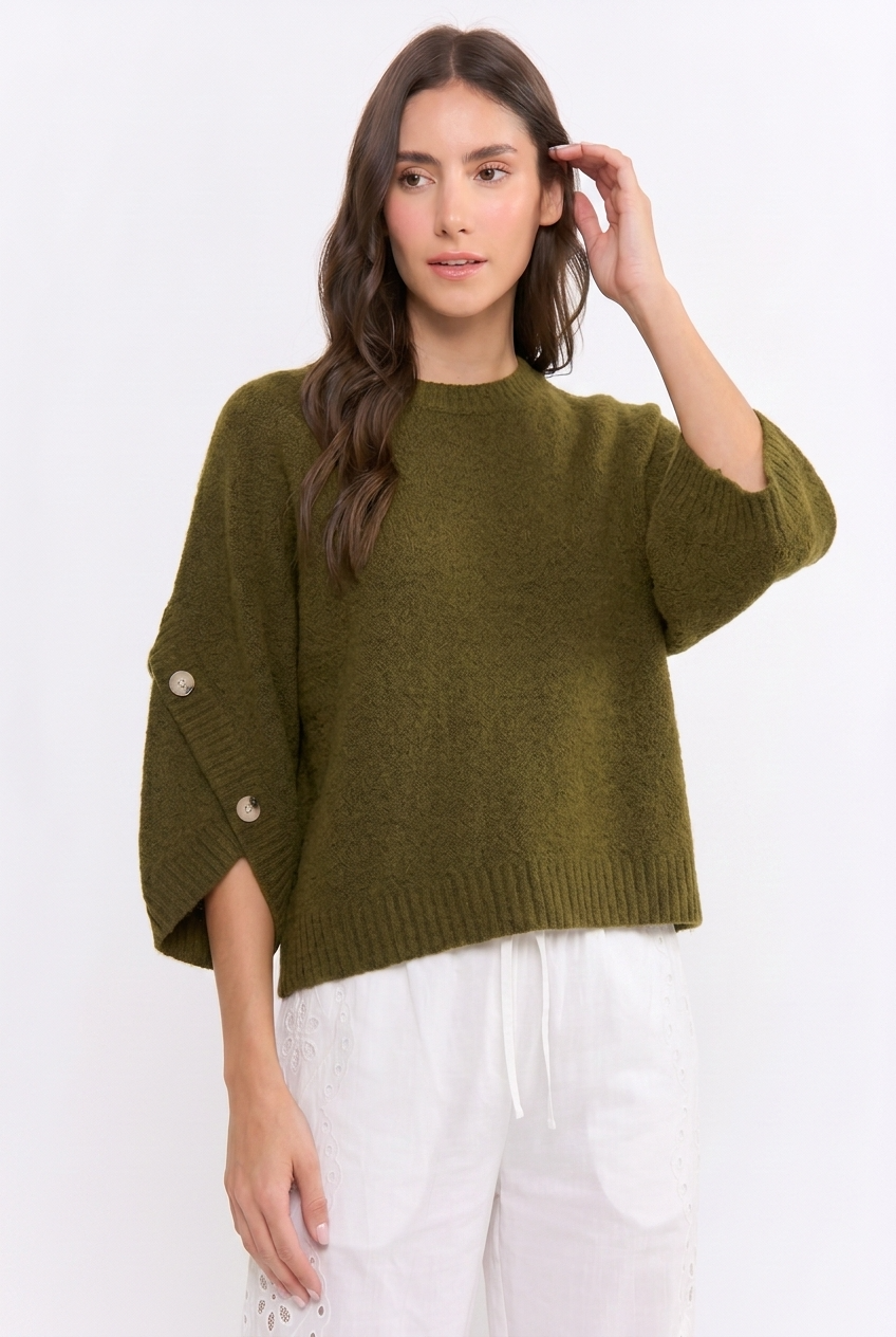 CJW27001 BUTTON SLEEVE KNIT PULLOVER