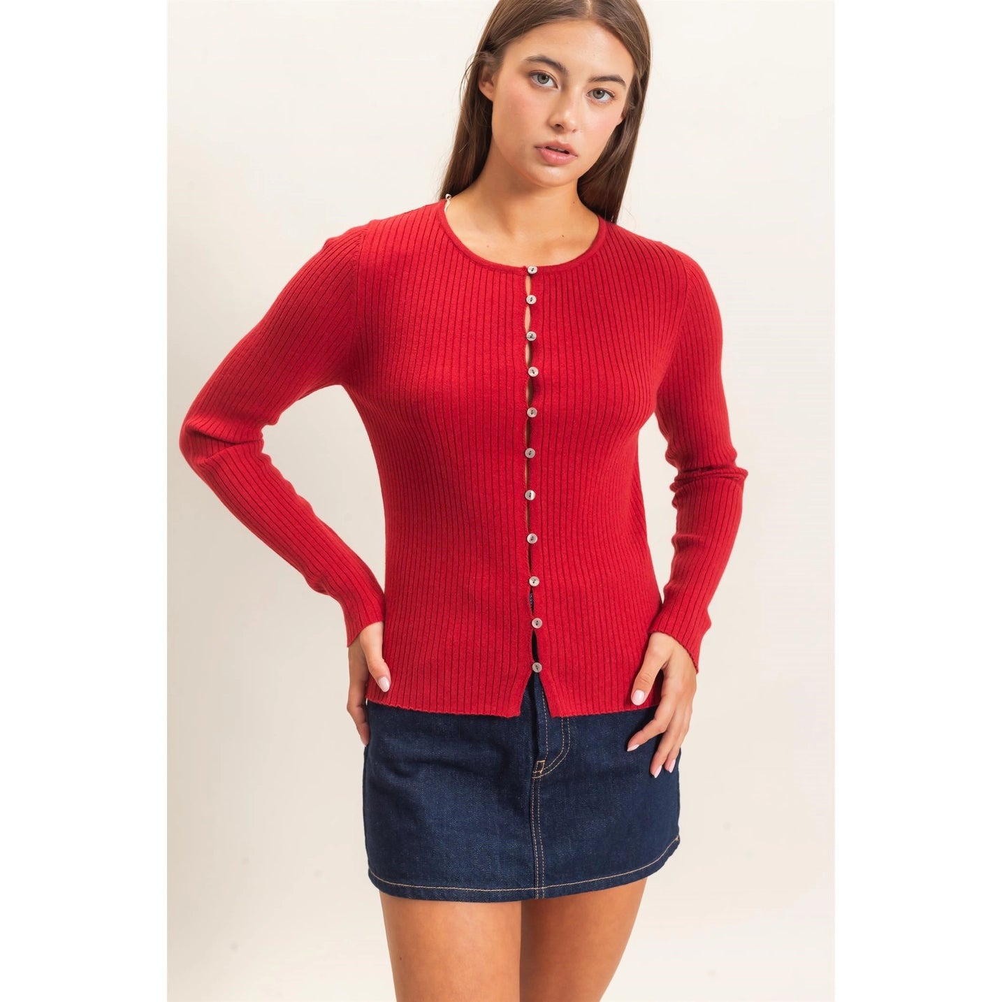 Ribbed Button Front Cardigan