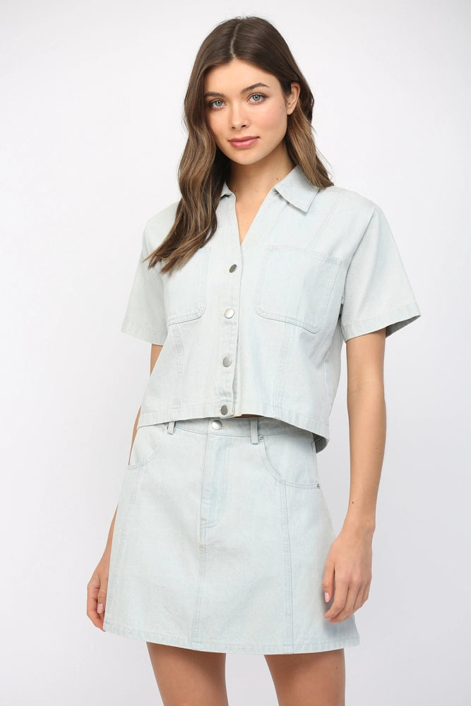 Collared Button Front Denim Jacket