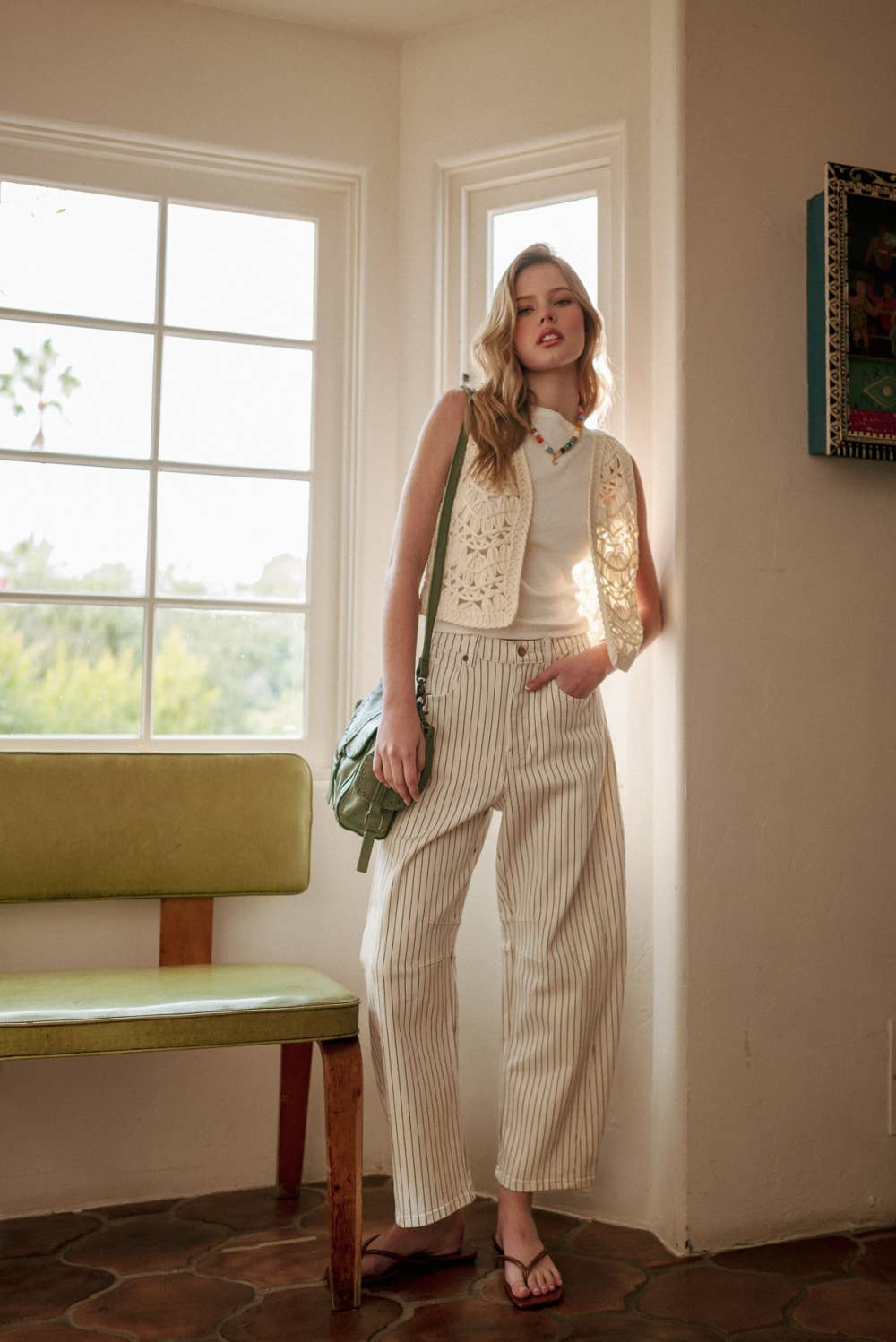 P6184 PINSTRIPED PATTERN BARREL PANTS