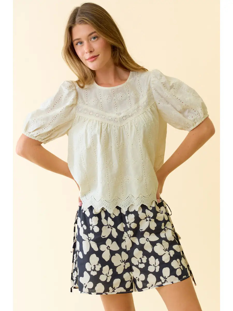 Eyelet Puff Sleeve