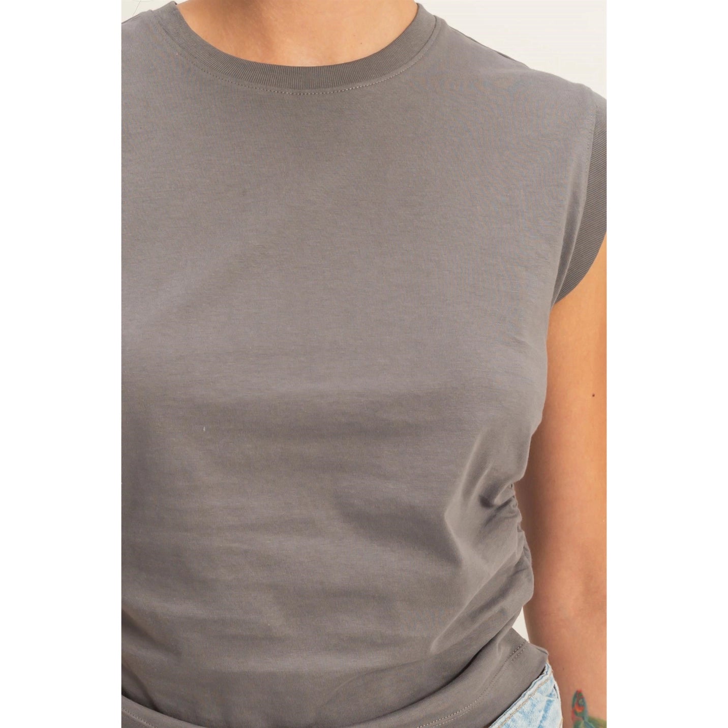 Ruched Waist Sleeveless Cotton Top