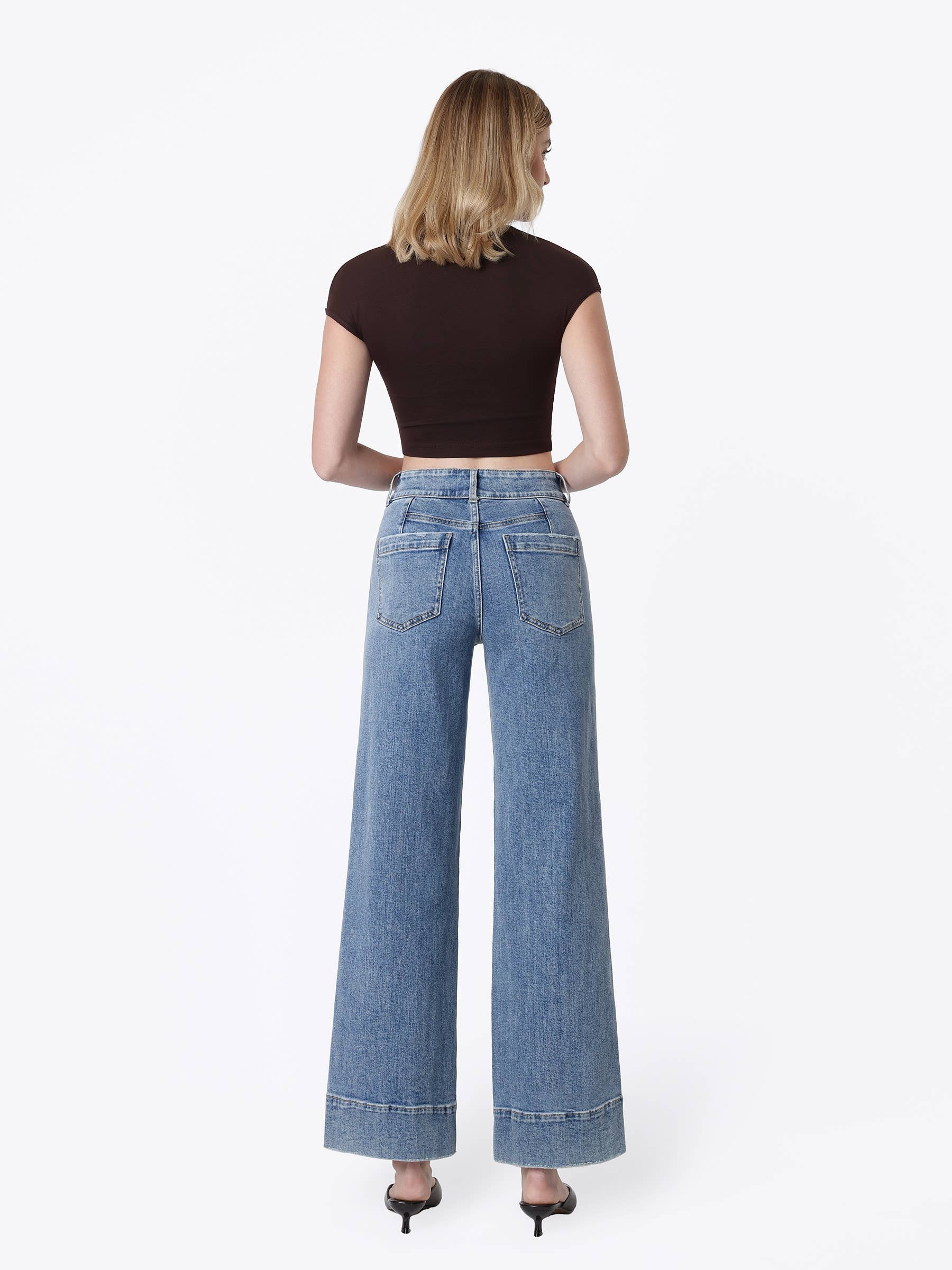 SUPER HIGH RISE HALF YOKE TROUSER HEM WIDE JEANS F9095