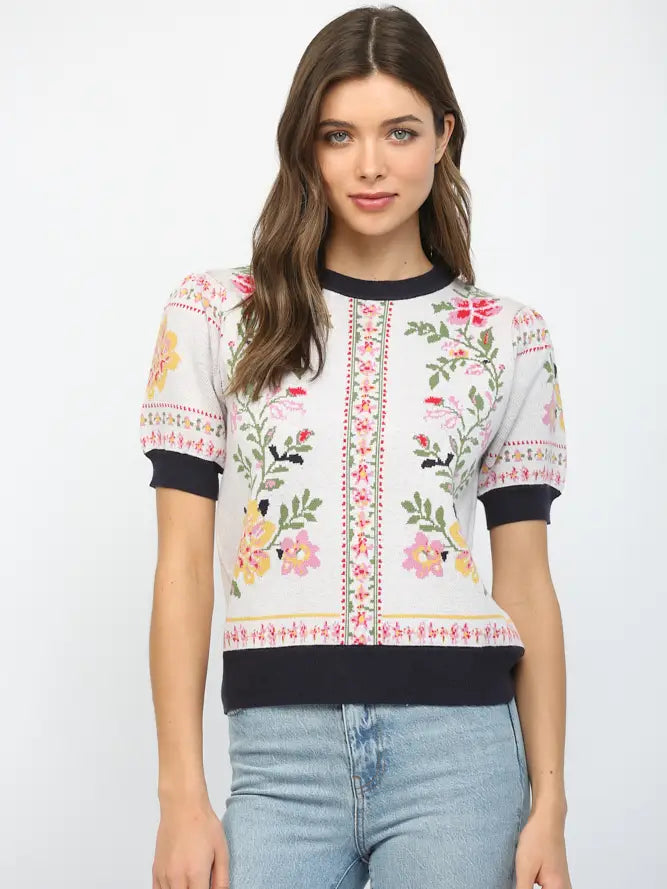 Ribbed Floral Sweater