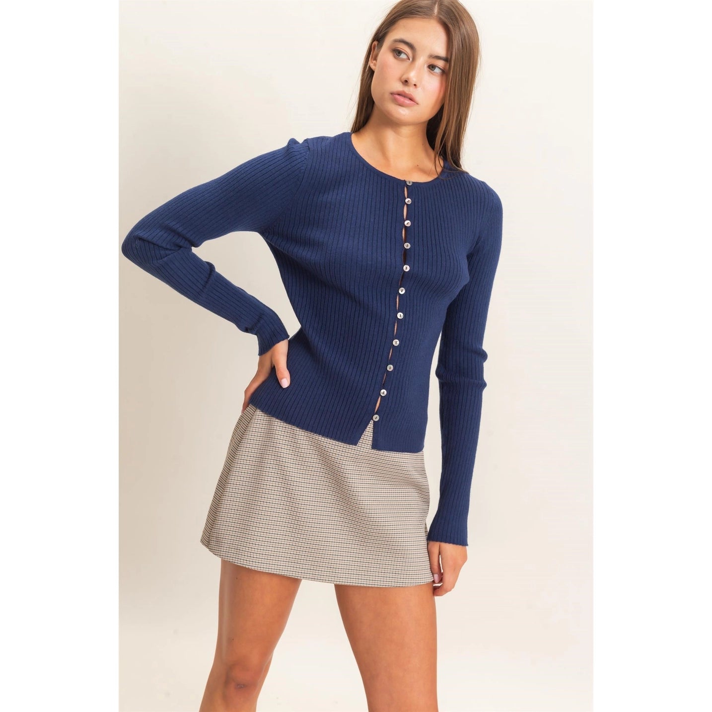 Ribbed Button Front Cardigan