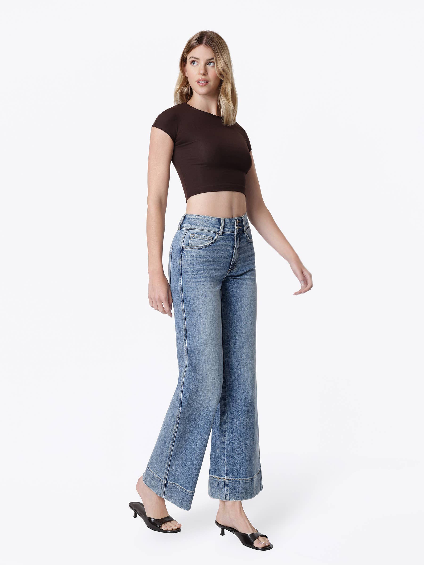 SUPER HIGH RISE HALF YOKE TROUSER HEM WIDE JEANS F9095