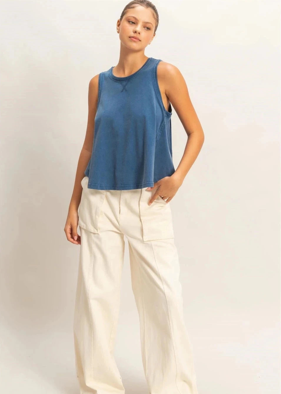 Raw Edge Details Sleeveless Top