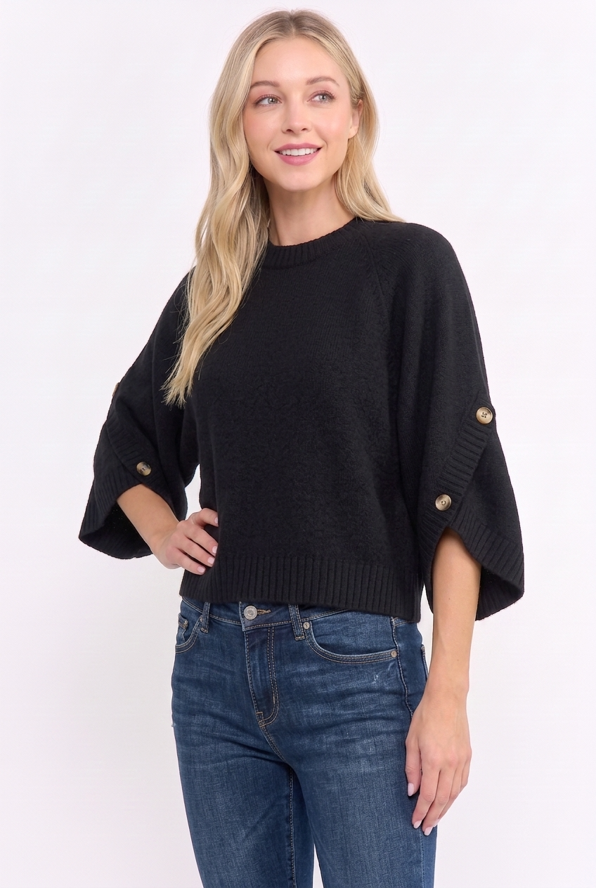 CJW27001 BUTTON SLEEVE KNIT PULLOVER