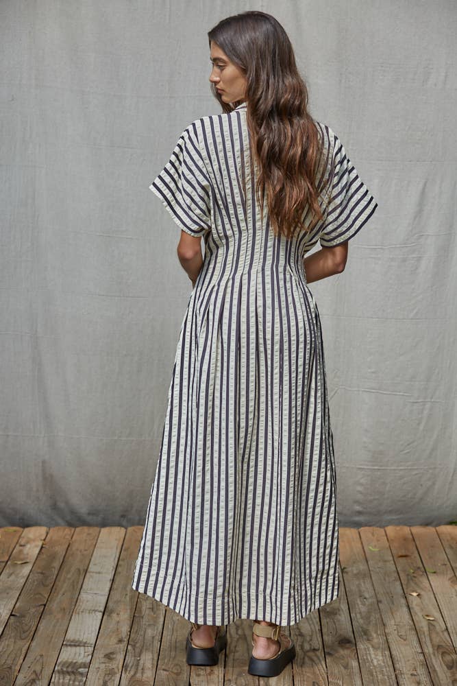 Woven Cotton Polyester Striped Shirtdress