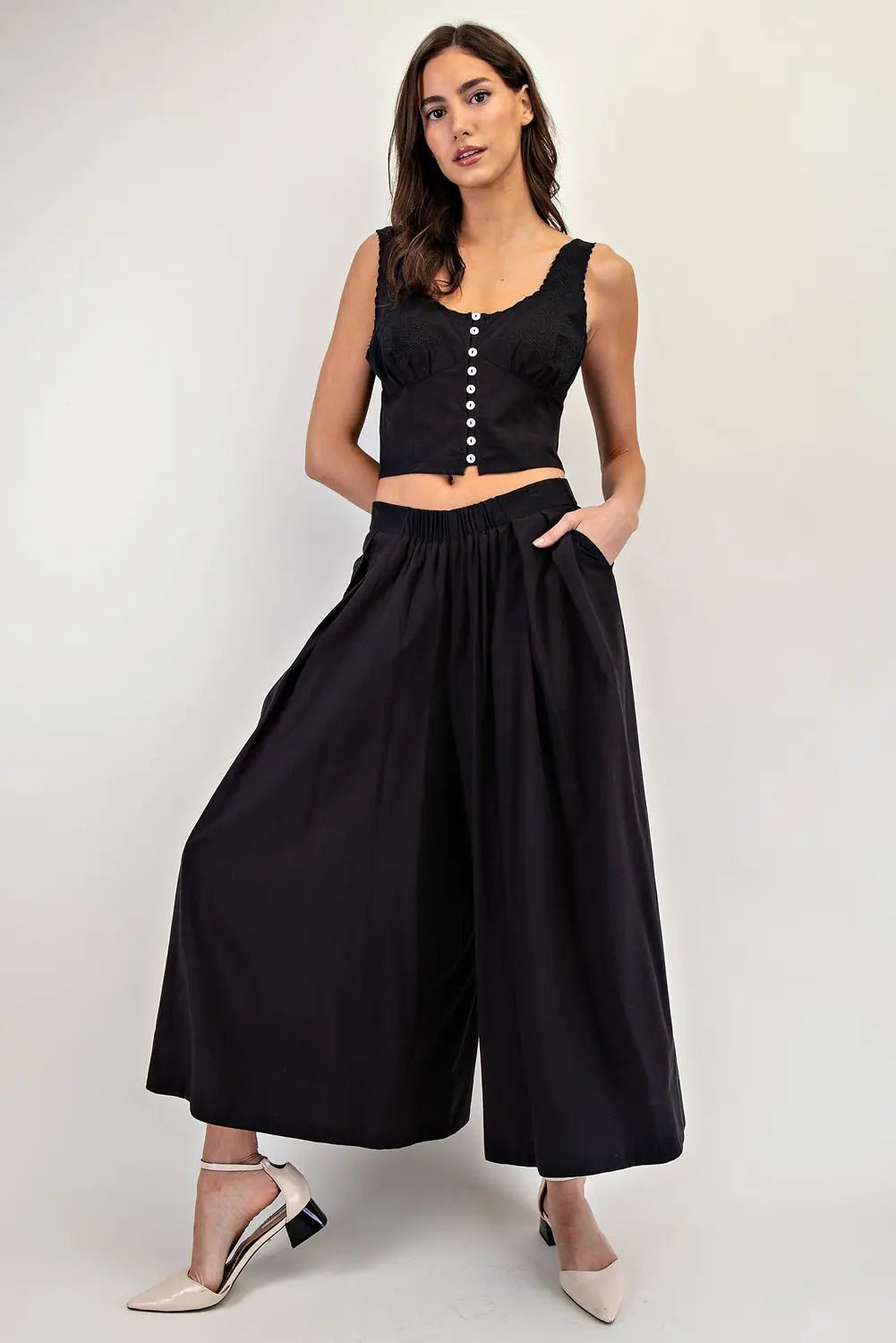 Solid Wide Leg Cropped Pants