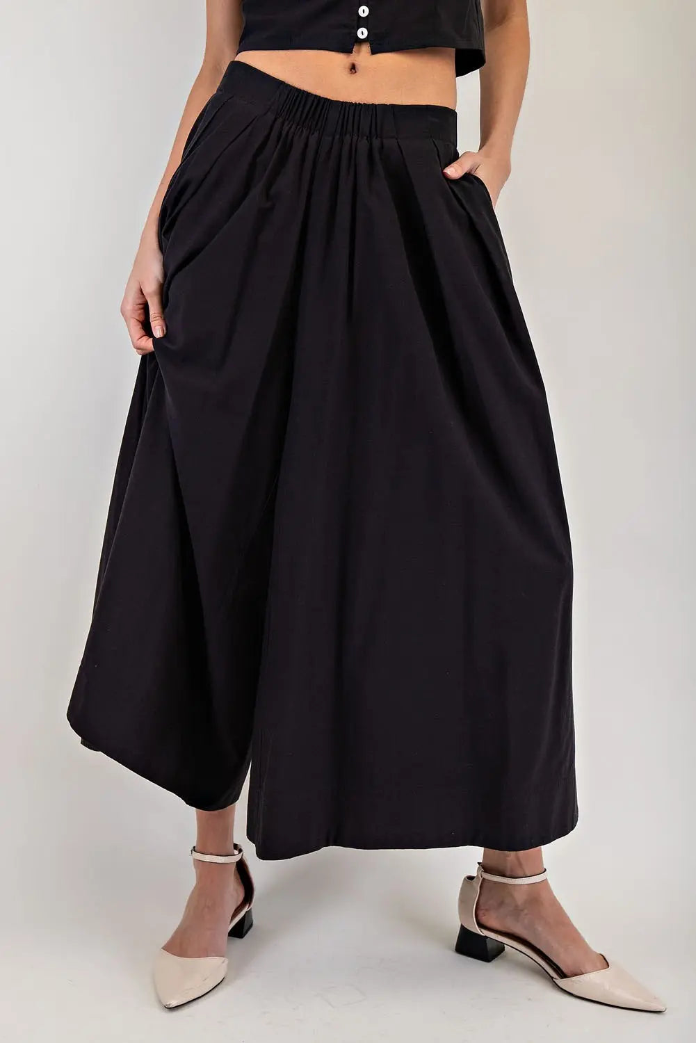 Solid Wide Leg Cropped Pants