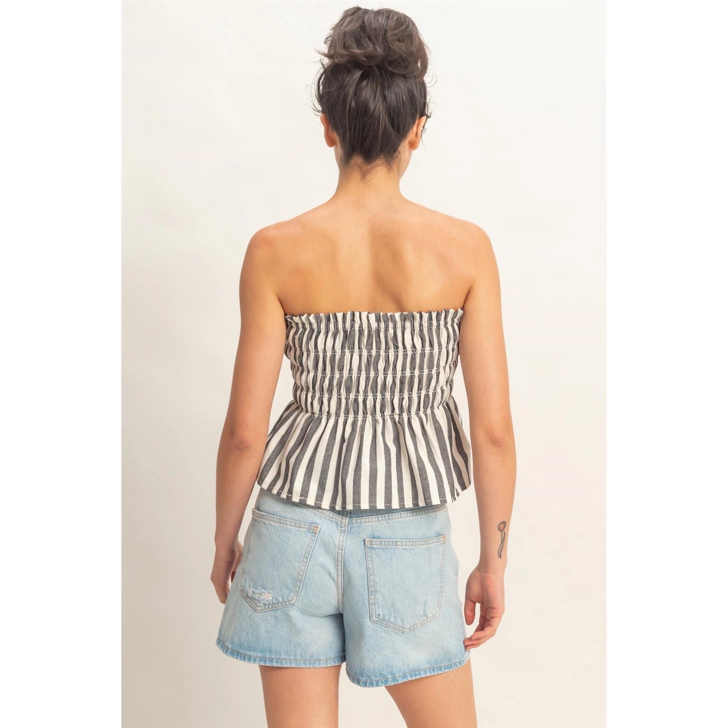 Striped Strapless Smocked Bandeau